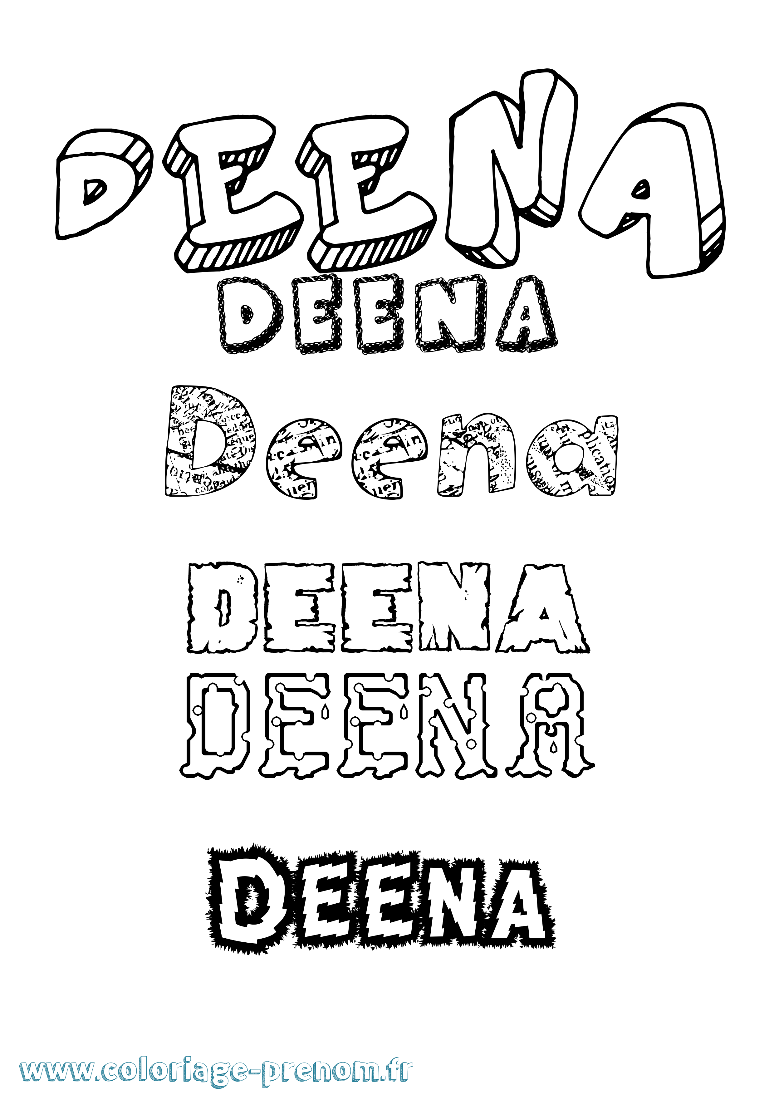 Coloriage Deena Destructuré Coloriage prénom Deena Destructuré