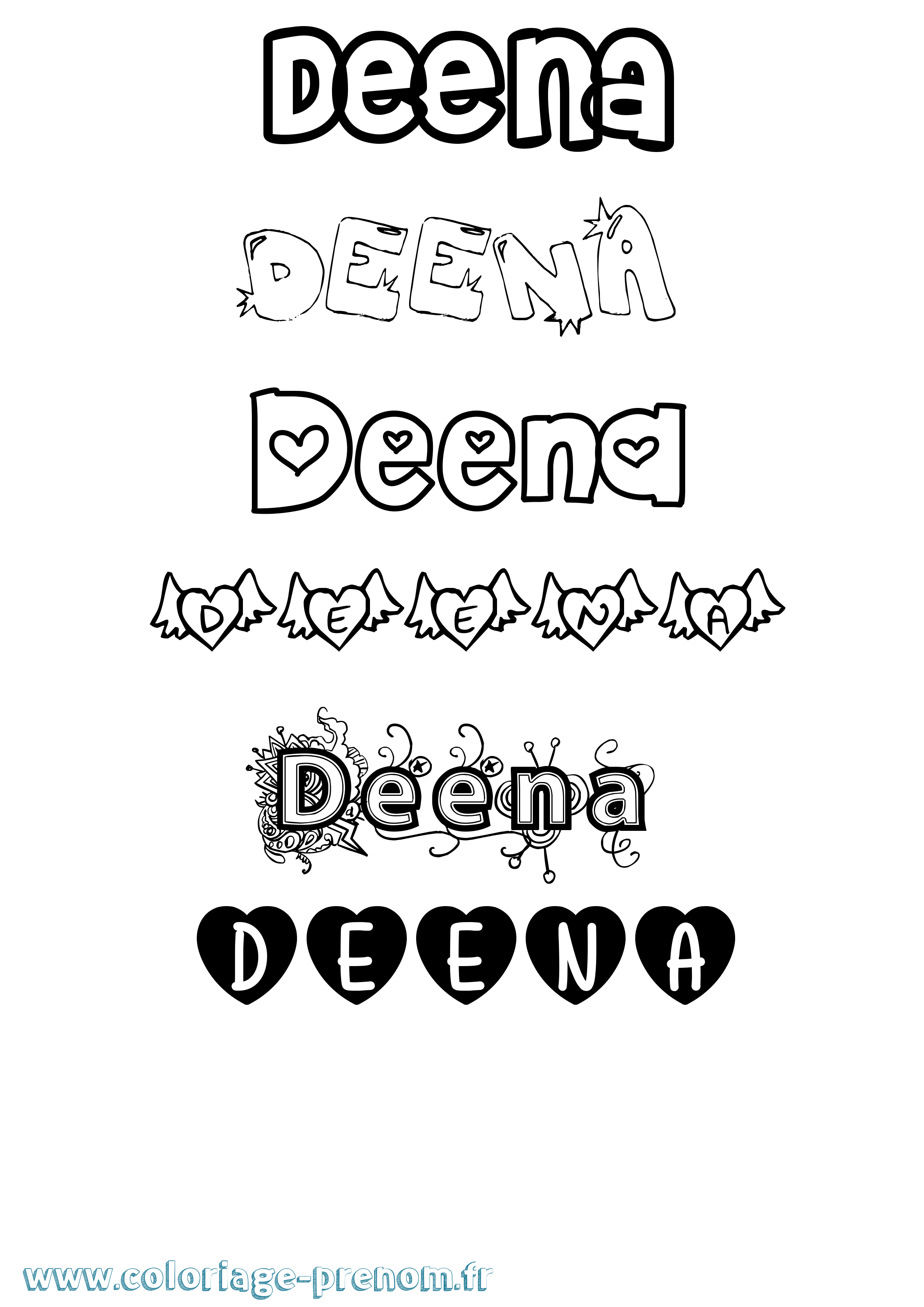 Coloriage prénom Deena Girly