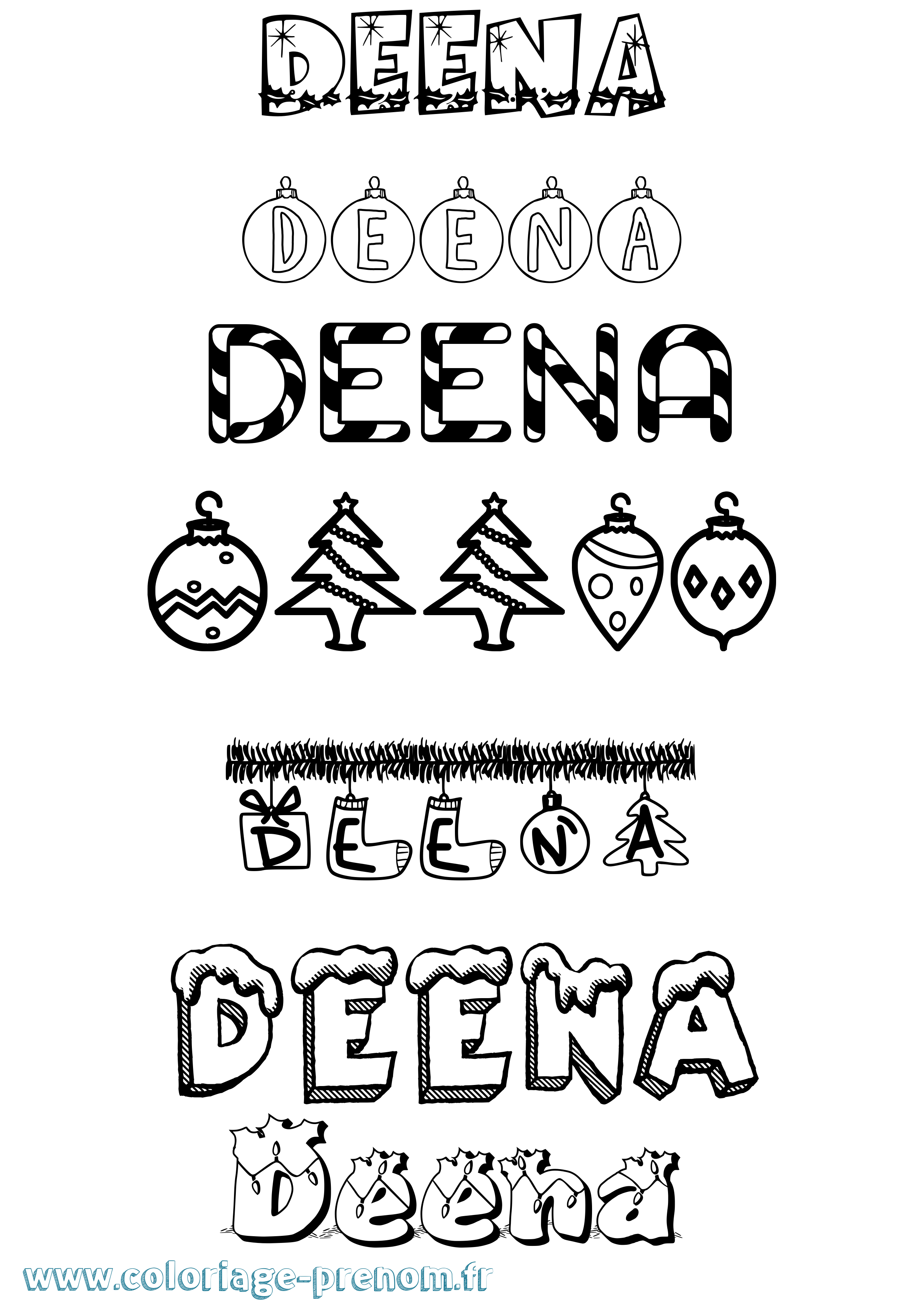 Coloriage Deena Noël Coloriage prénom Deena Noël