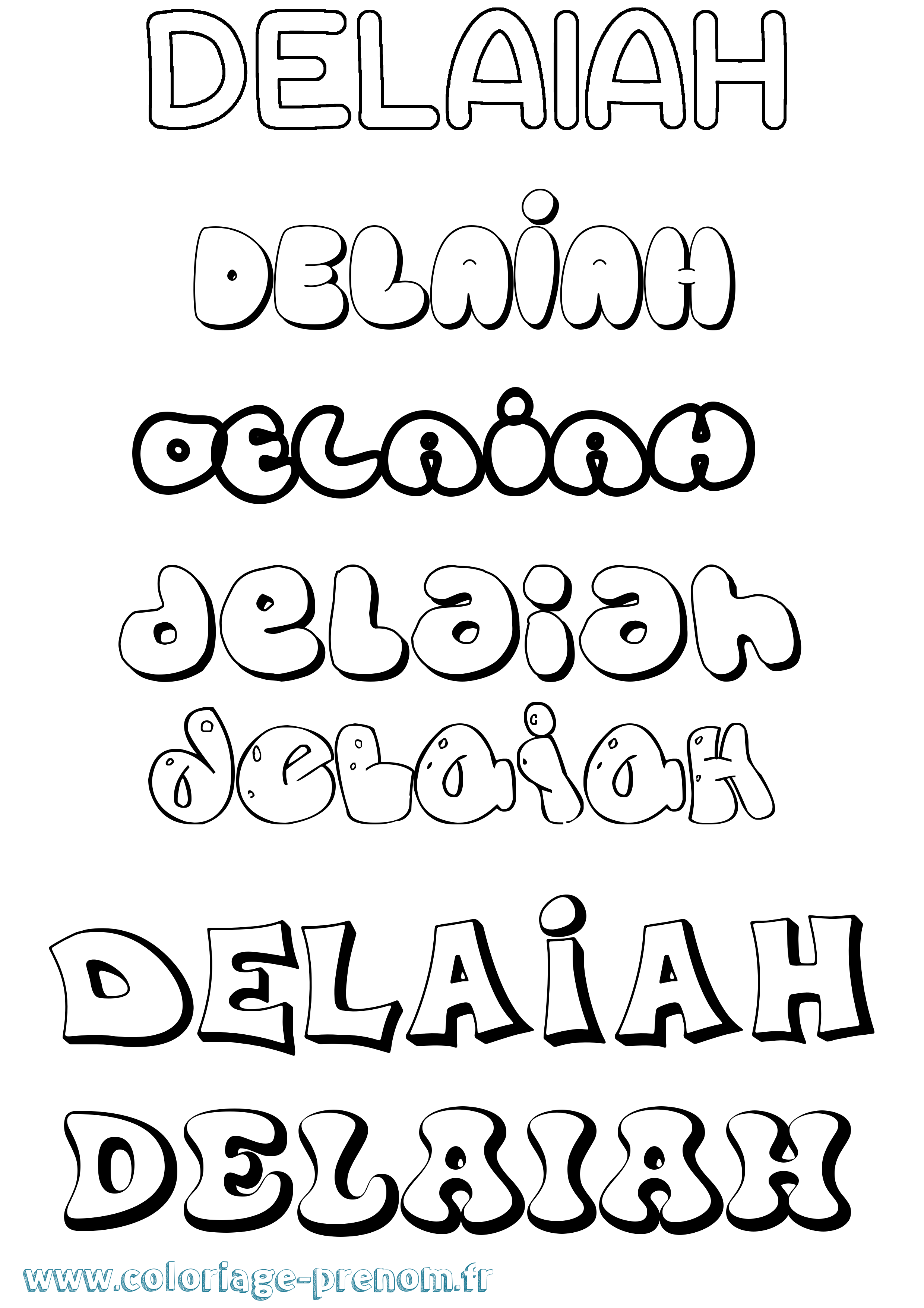Coloriage prénom Delaiah Bubble