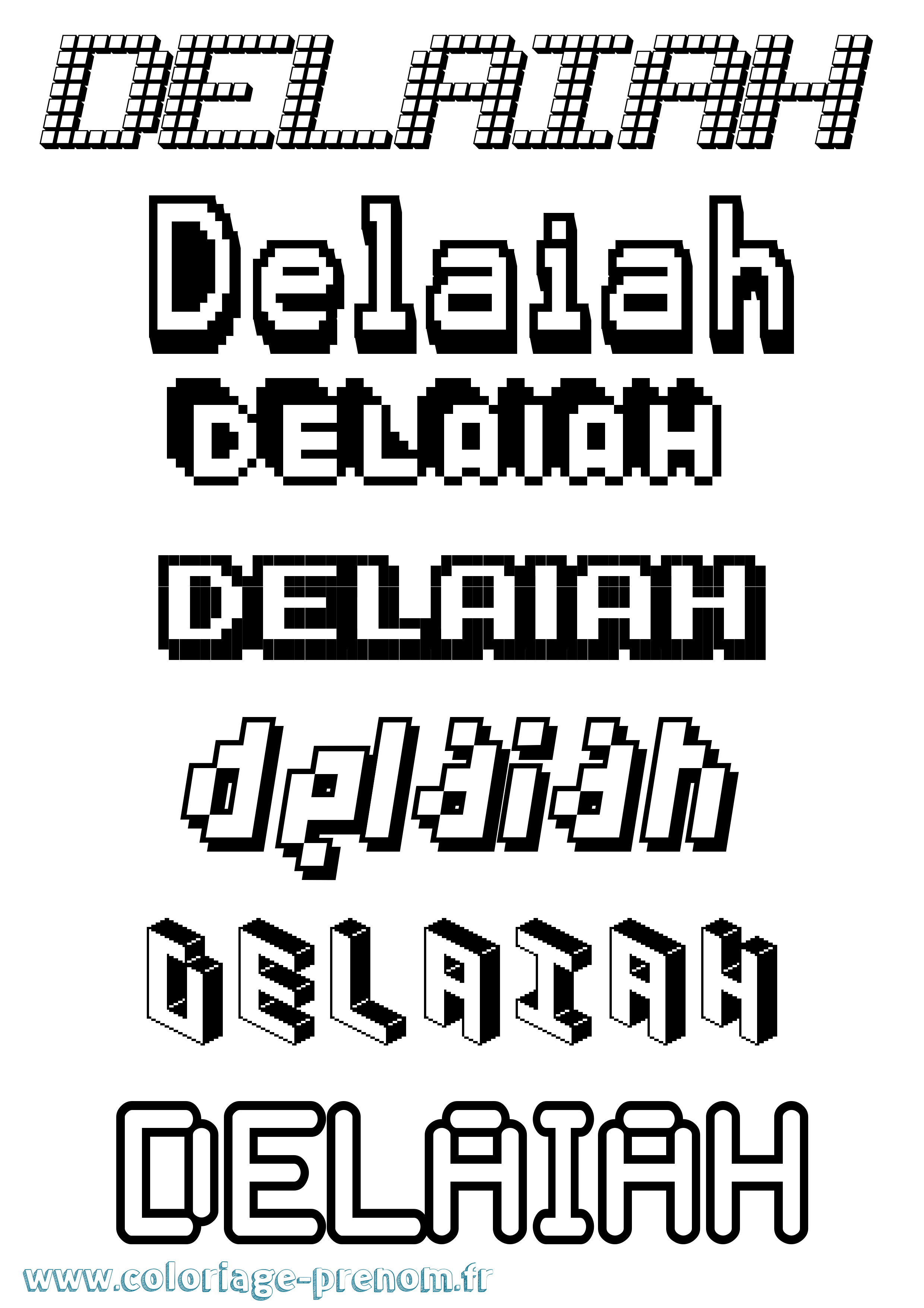 Coloriage prénom Delaiah Pixel
