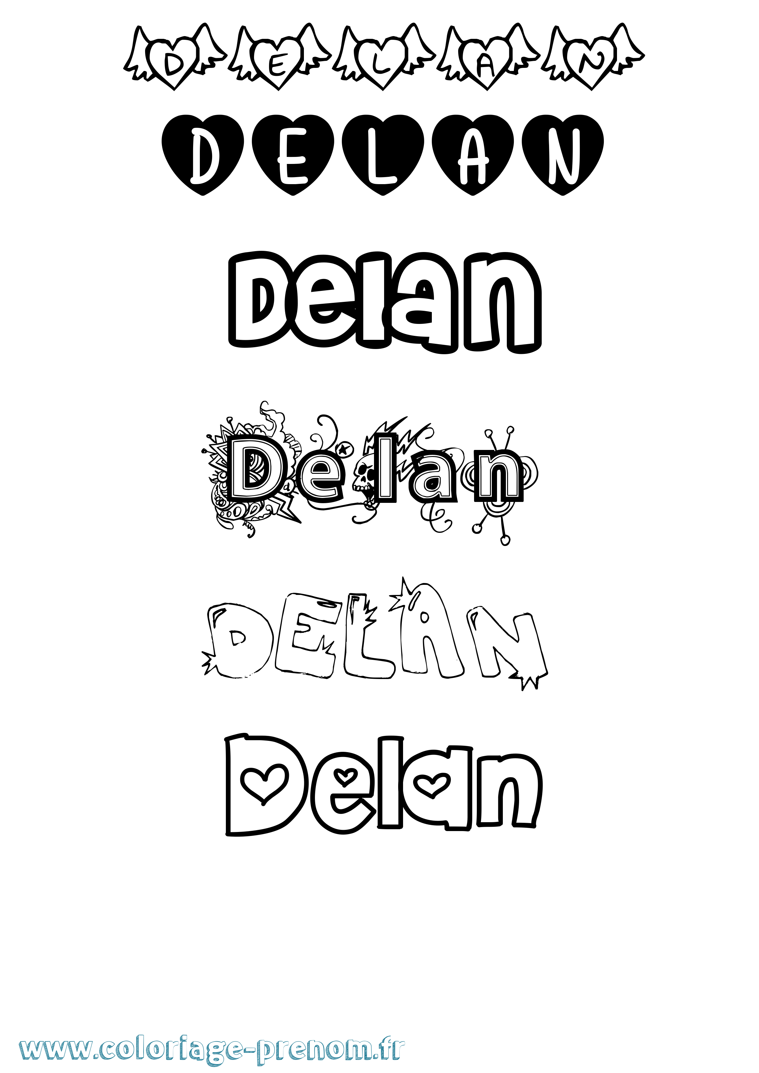 Coloriage prénom Delan Girly
