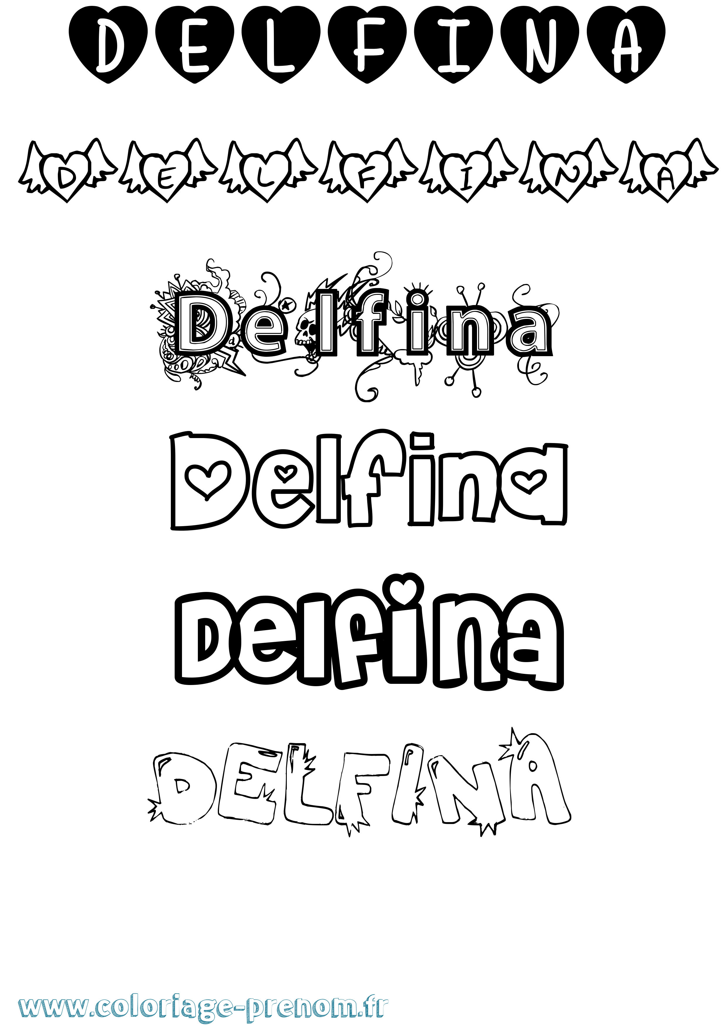 Coloriage prénom Delfina Girly