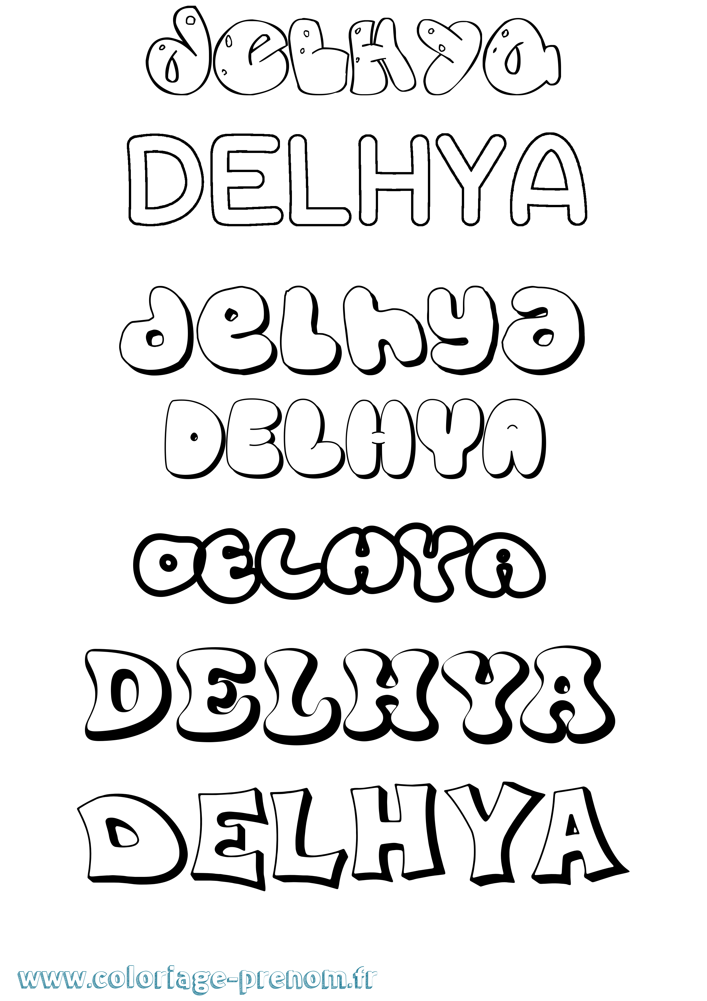 Coloriage prénom Delhya Bubble