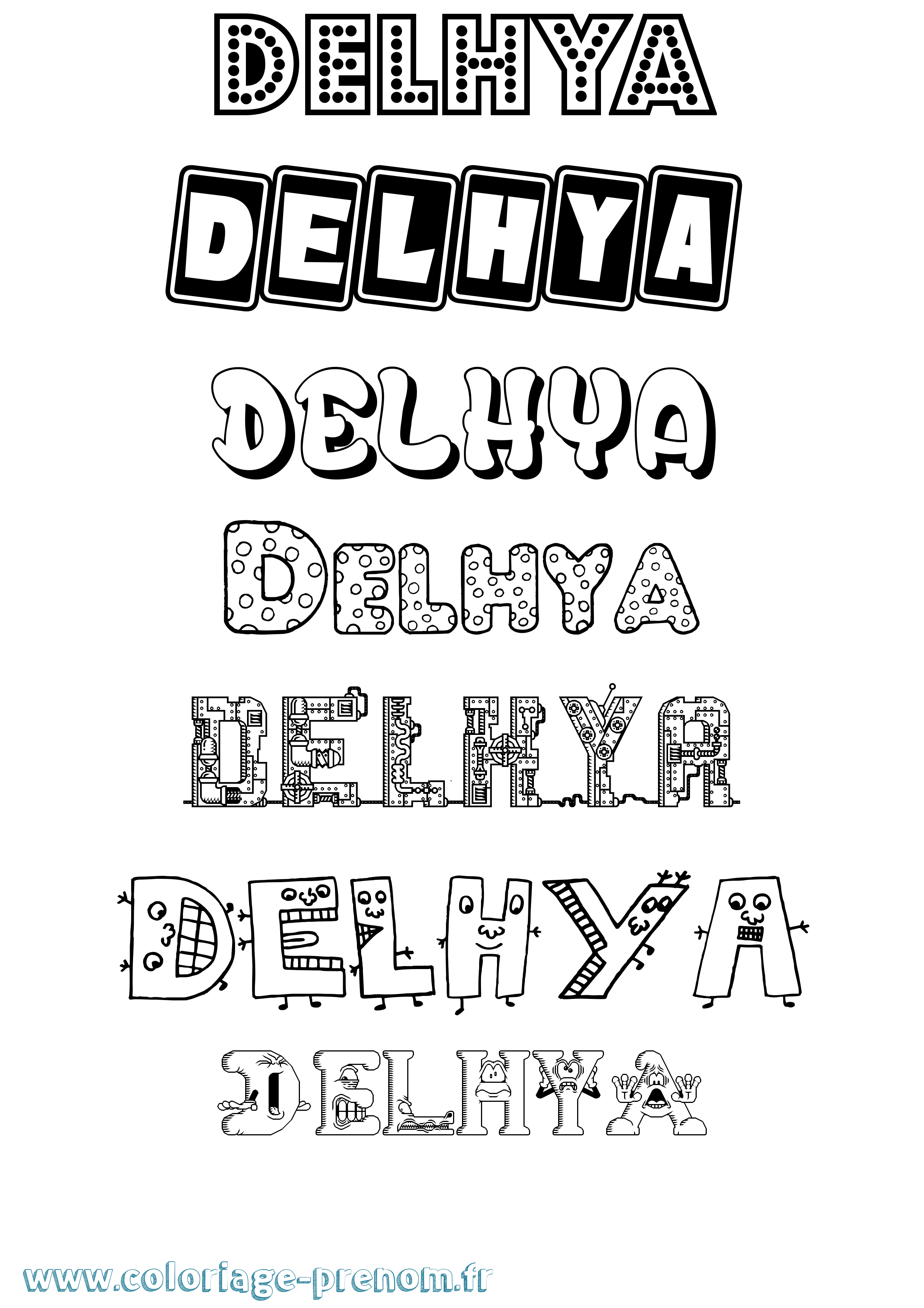 Coloriage prénom Delhya Fun