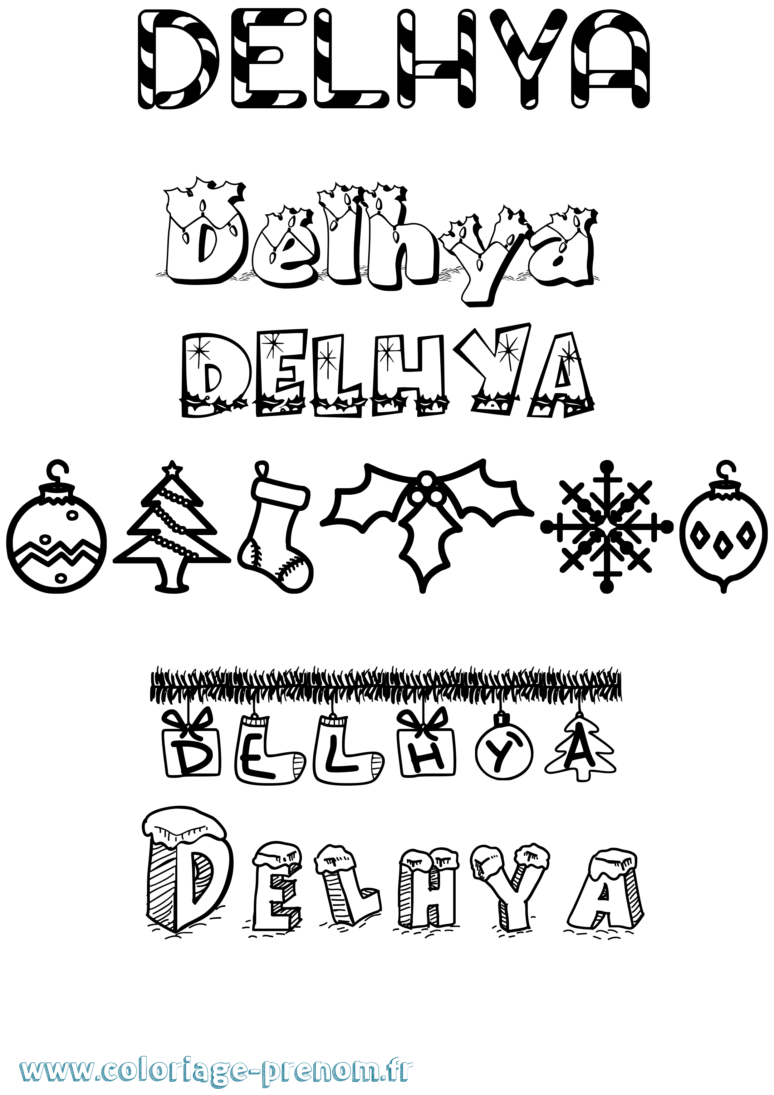Coloriage prénom Delhya Noël