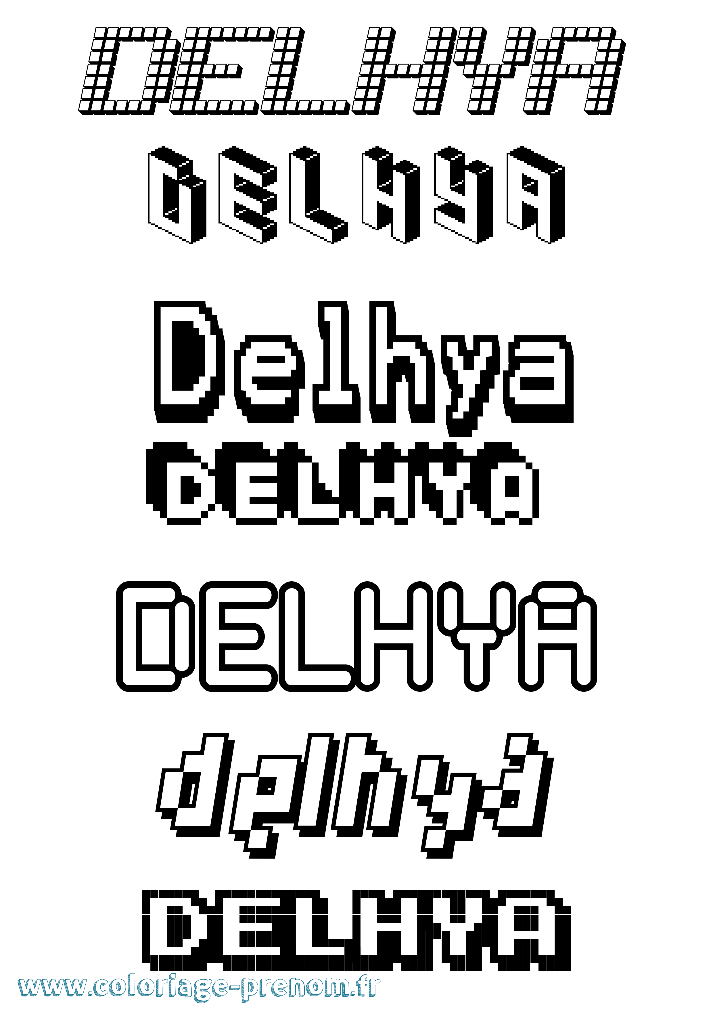 Coloriage prénom Delhya Pixel