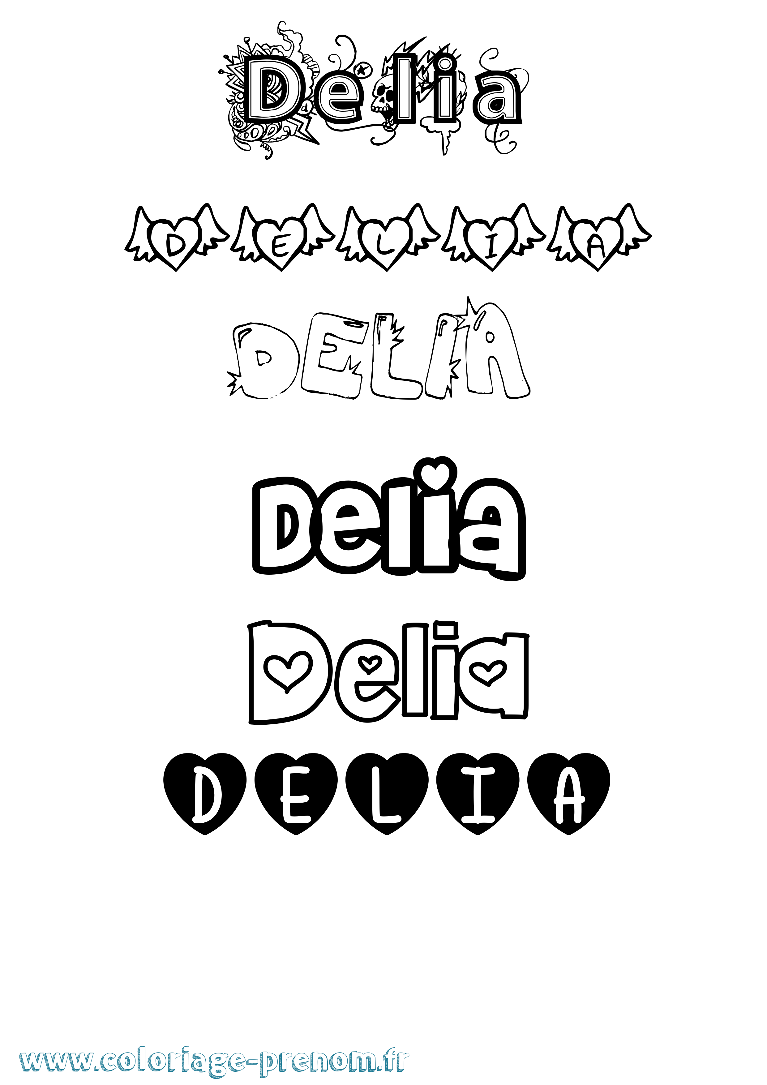 Coloriage prénom Delia Girly