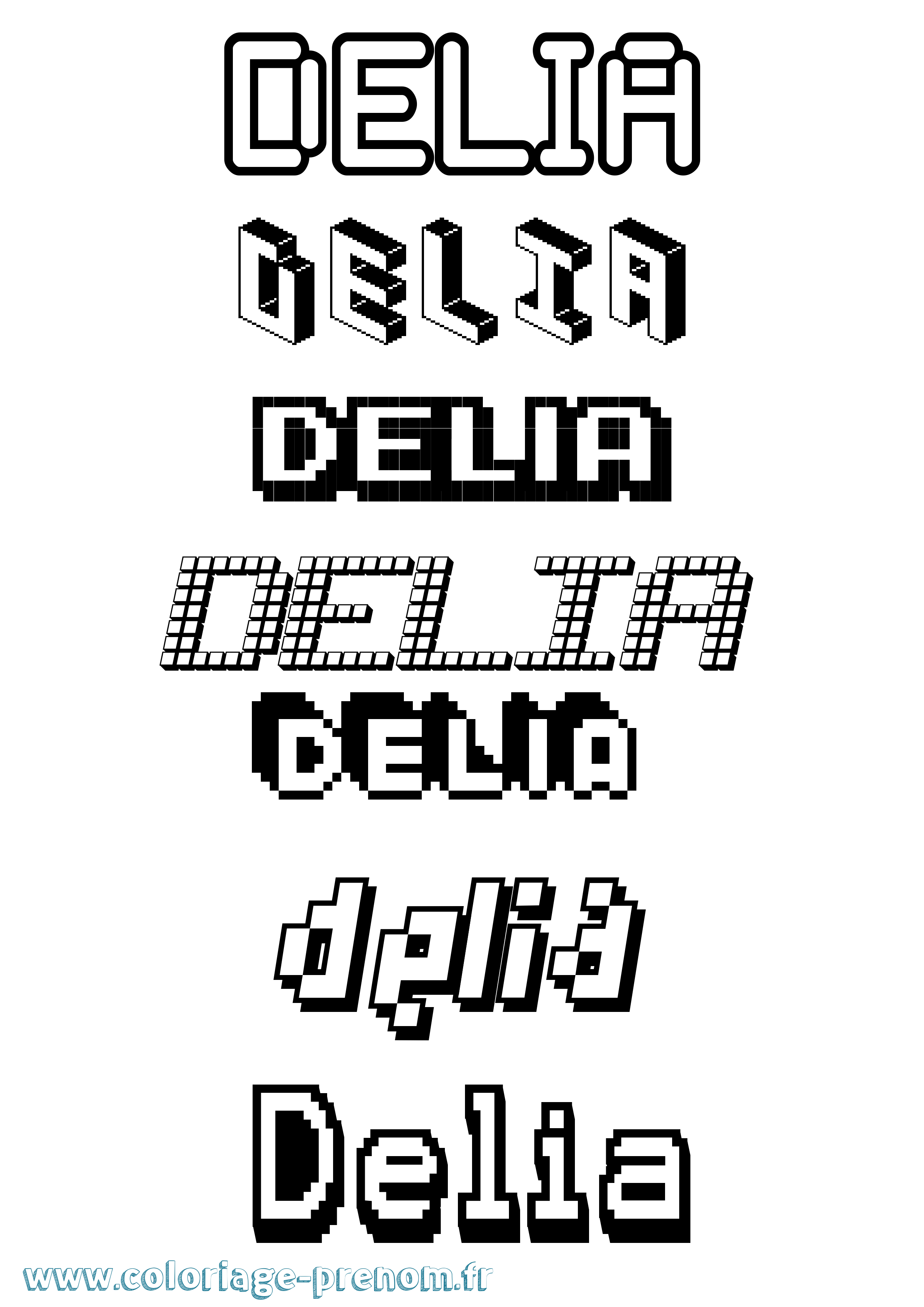 Coloriage prénom Delia Pixel