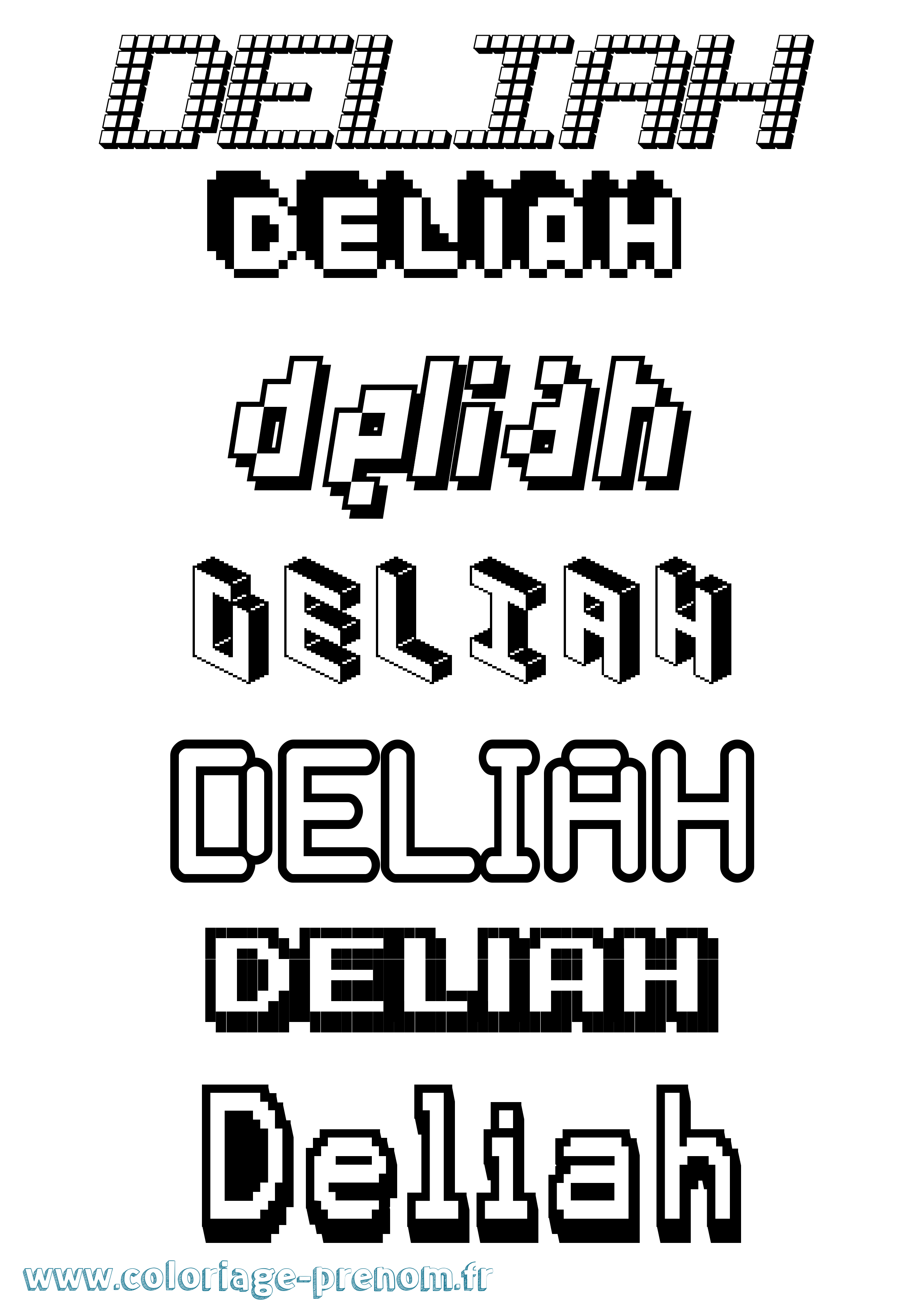 Coloriage prénom Deliah Pixel