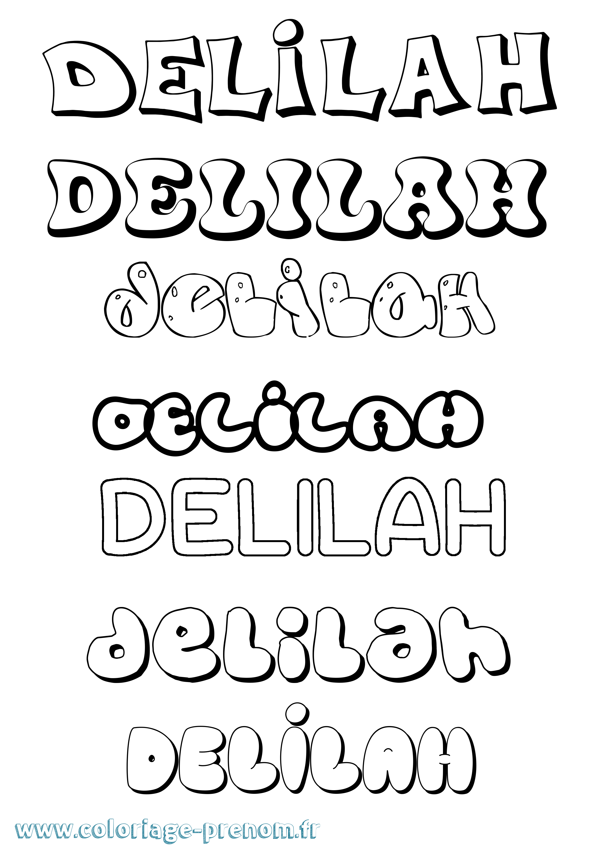 Coloriage prénom Delilah Bubble