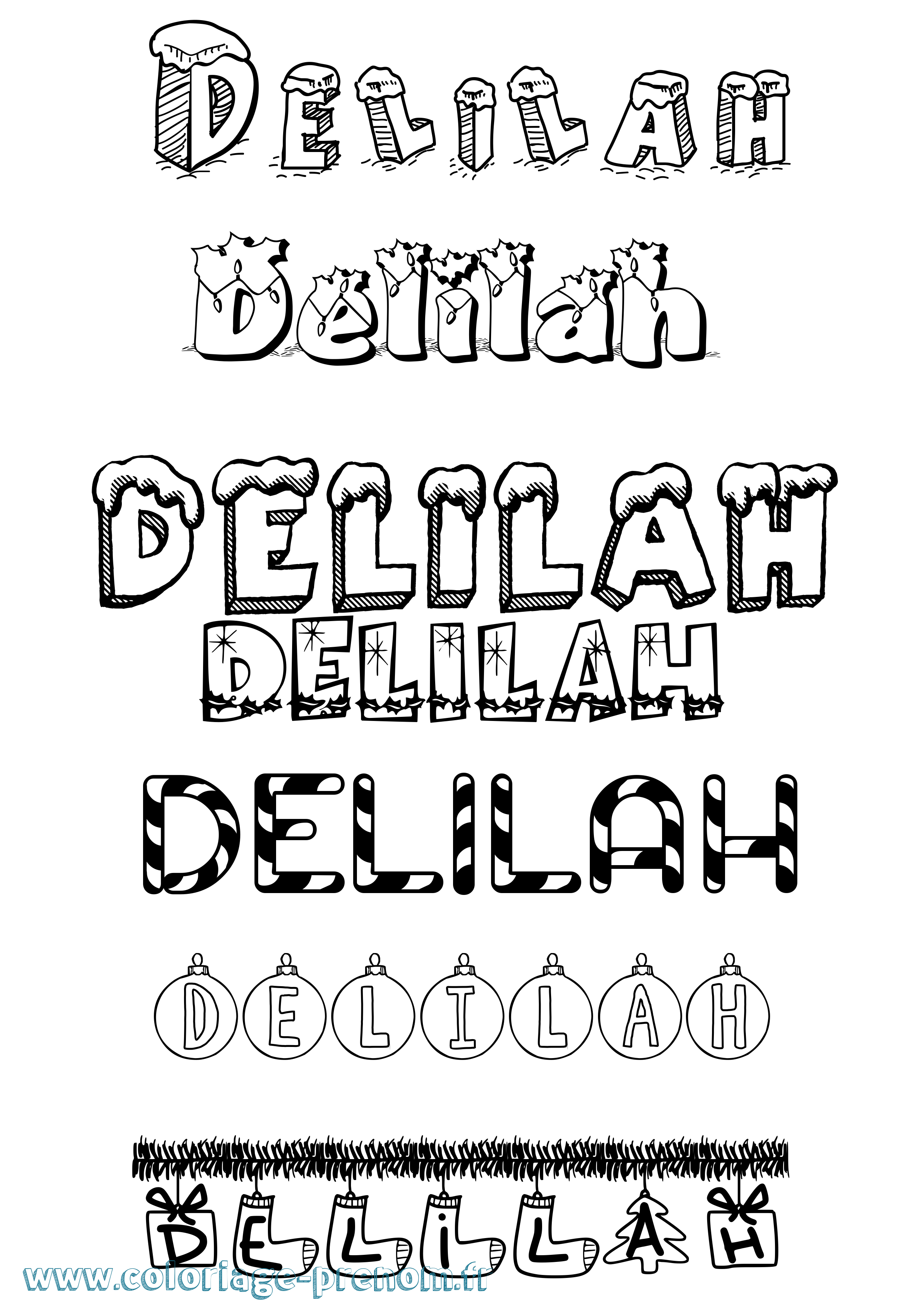 Coloriage prénom Delilah Noël