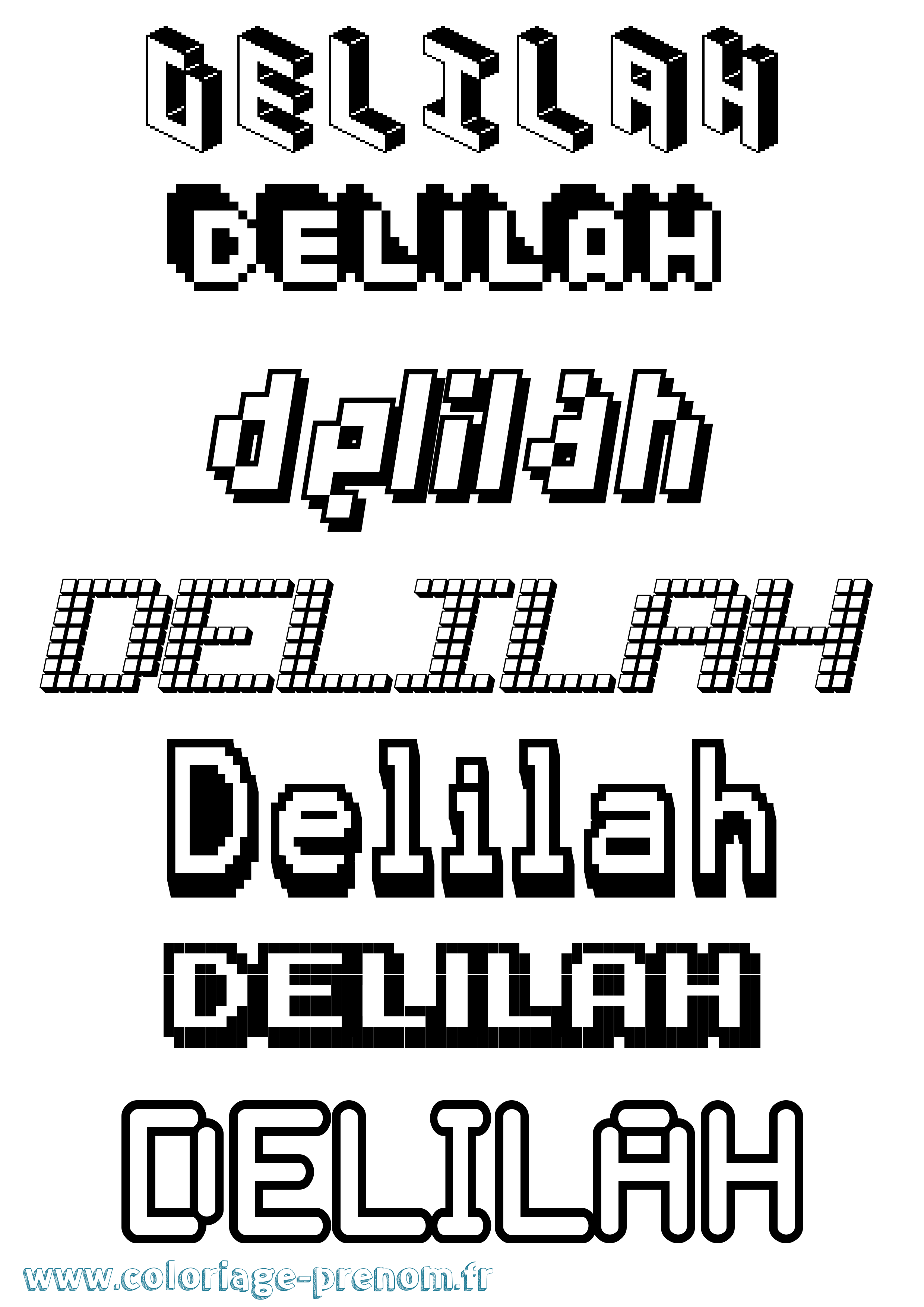 Coloriage prénom Delilah Pixel