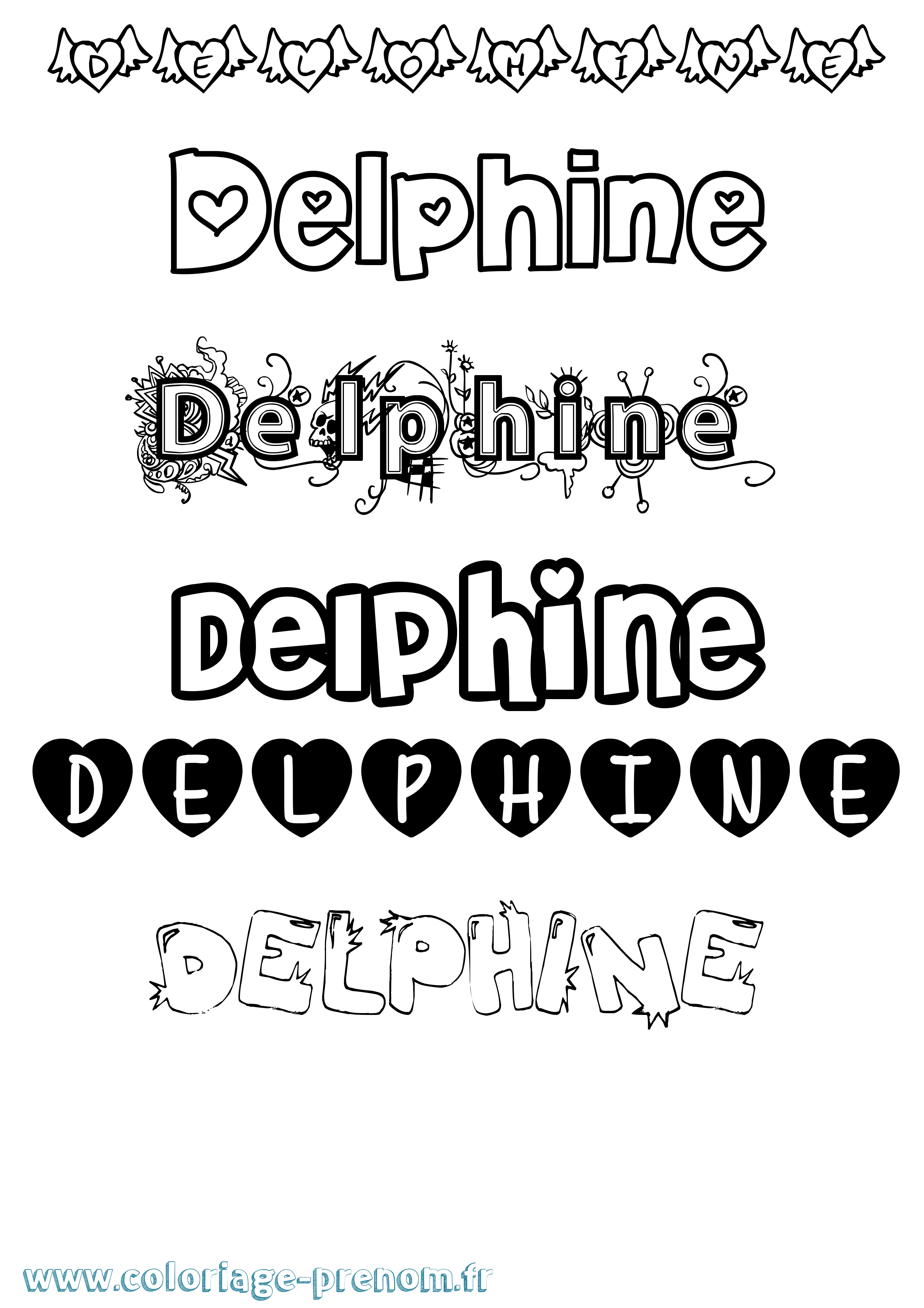 Coloriage prénom Delphine Girly