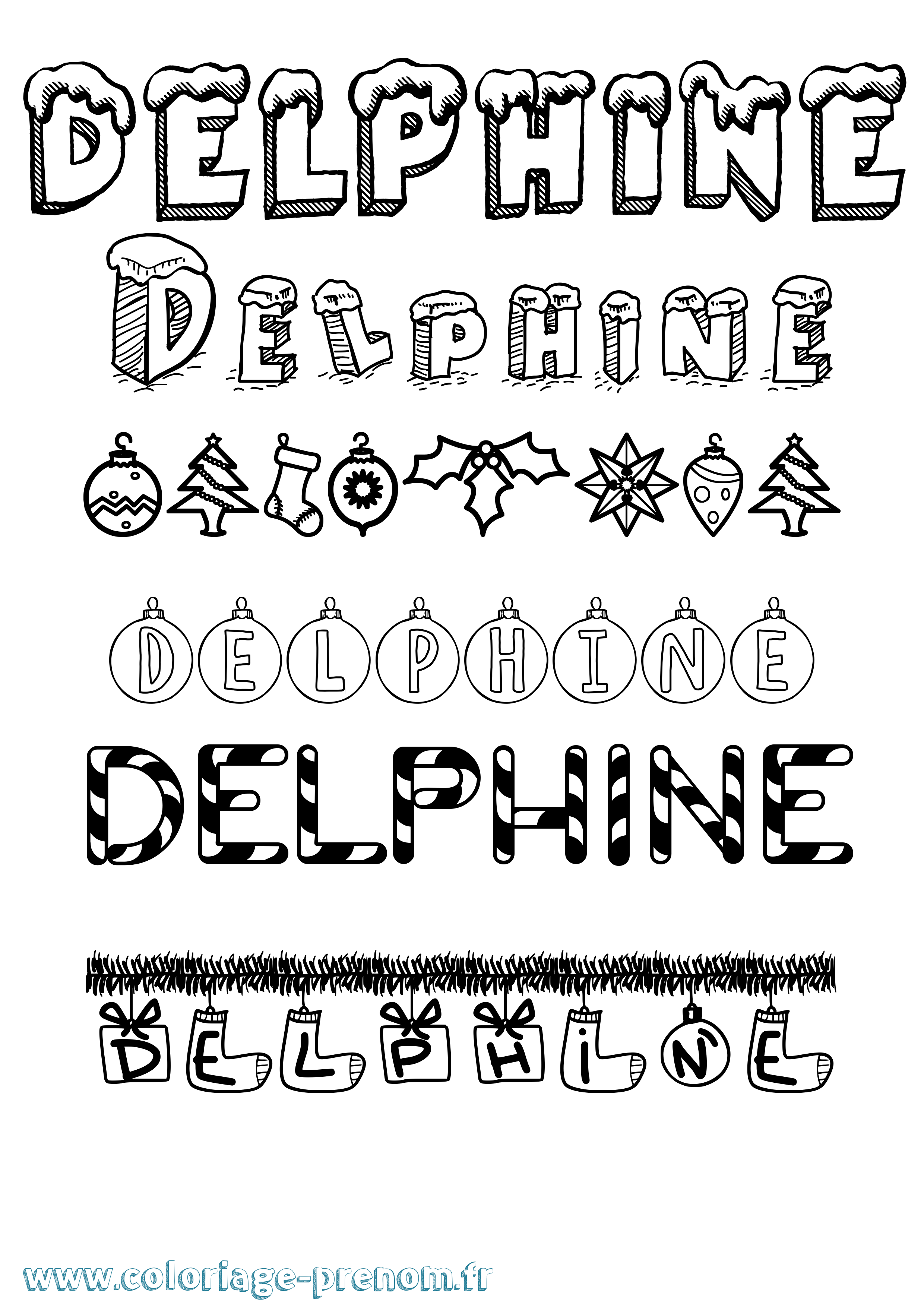 Coloriage prénom Delphine Noël