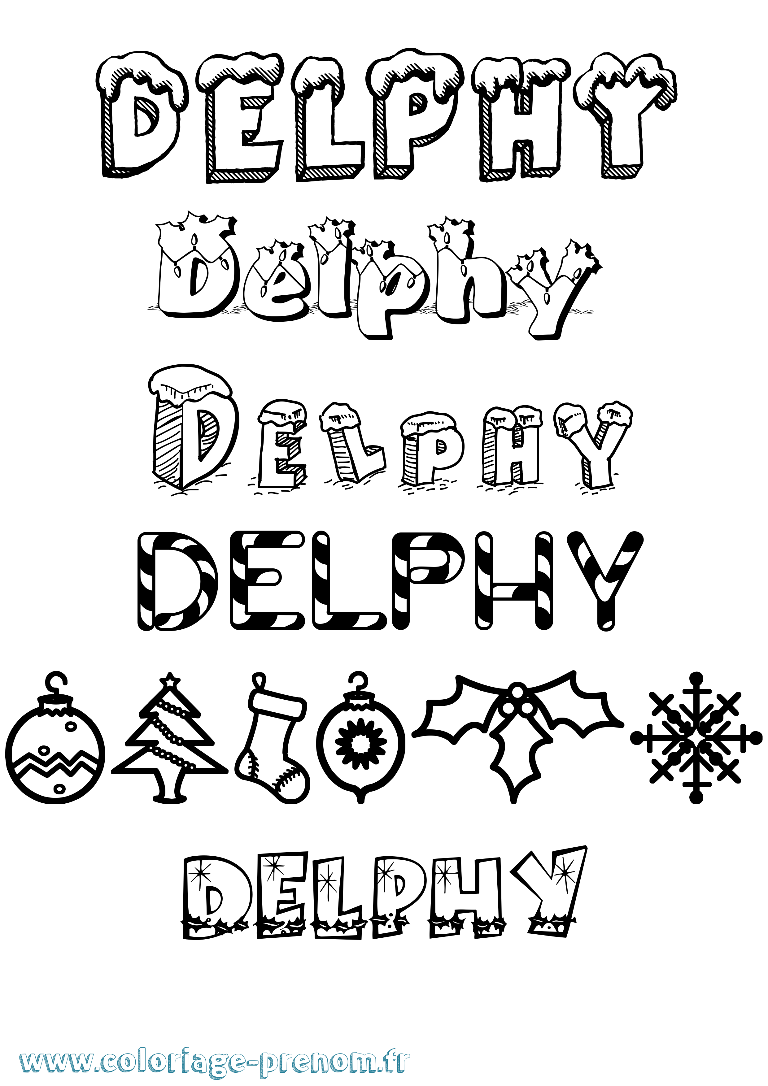 Coloriage Delphy Noël Coloriage prénom Delphy Noël