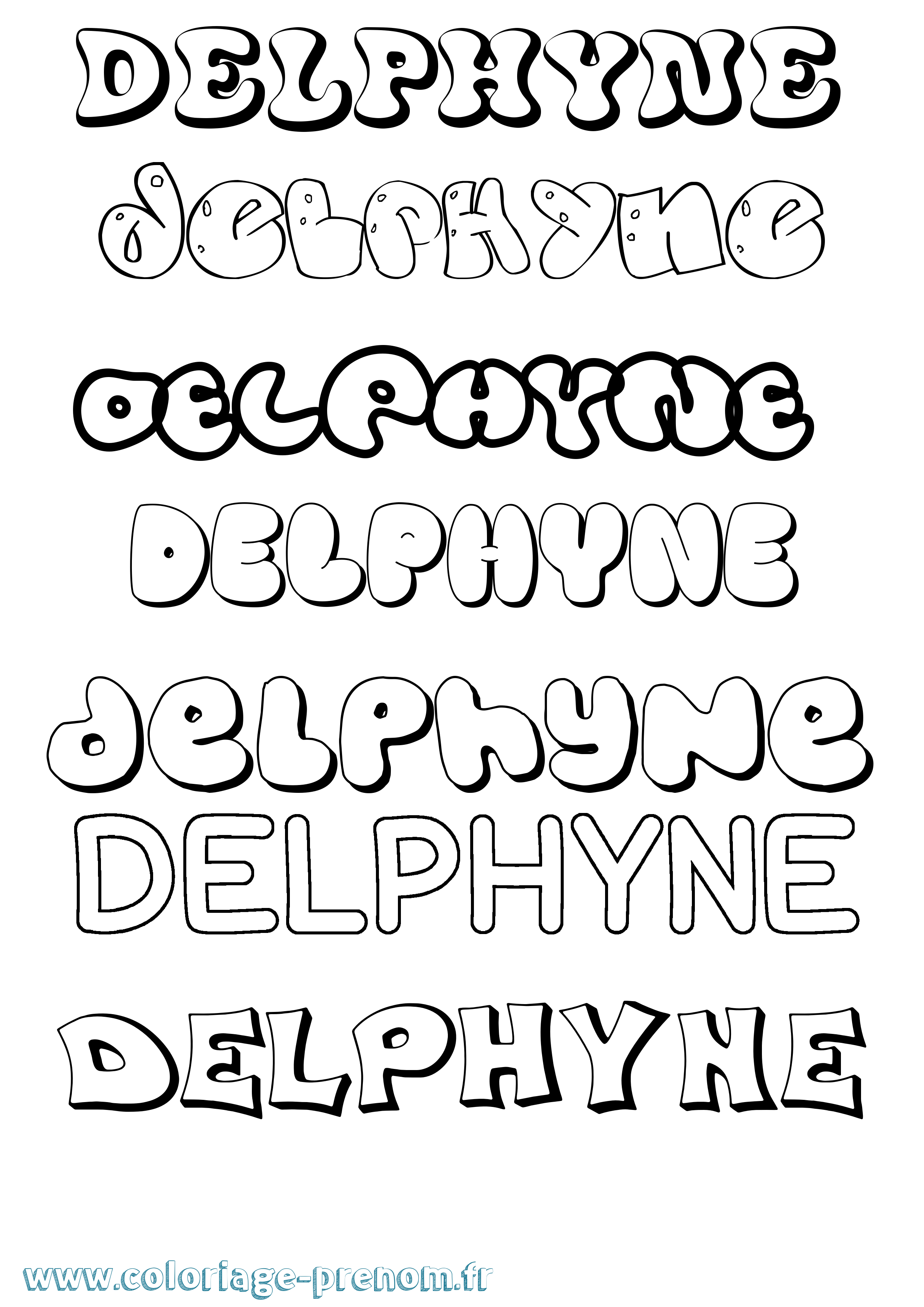 Coloriage prénom Delphyne Bubble