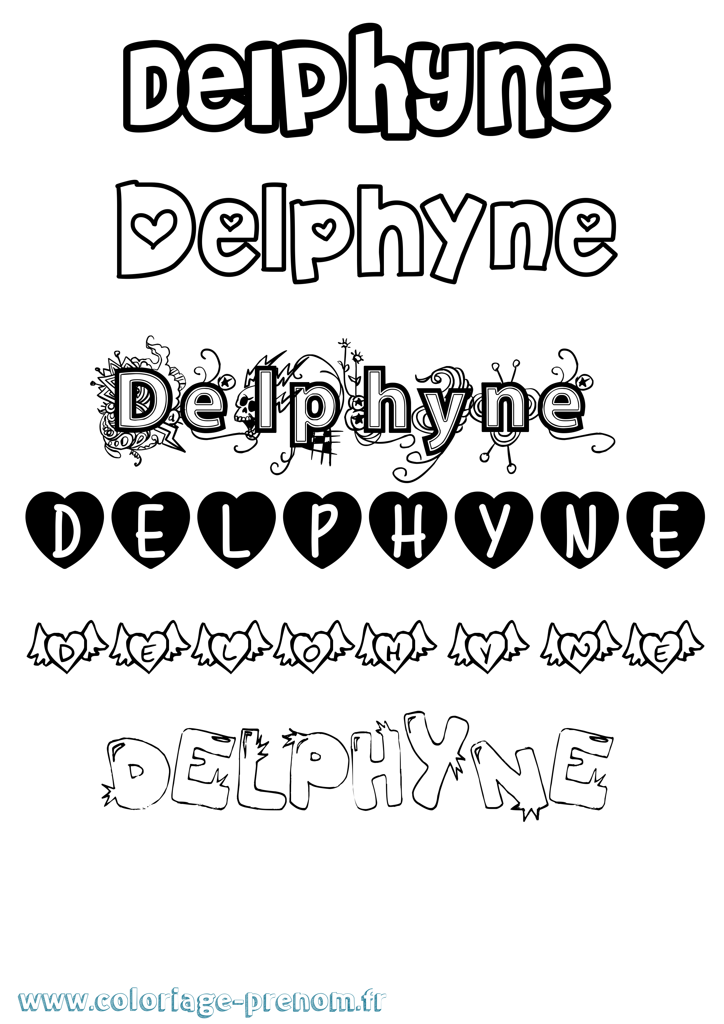 Coloriage prénom Delphyne Girly