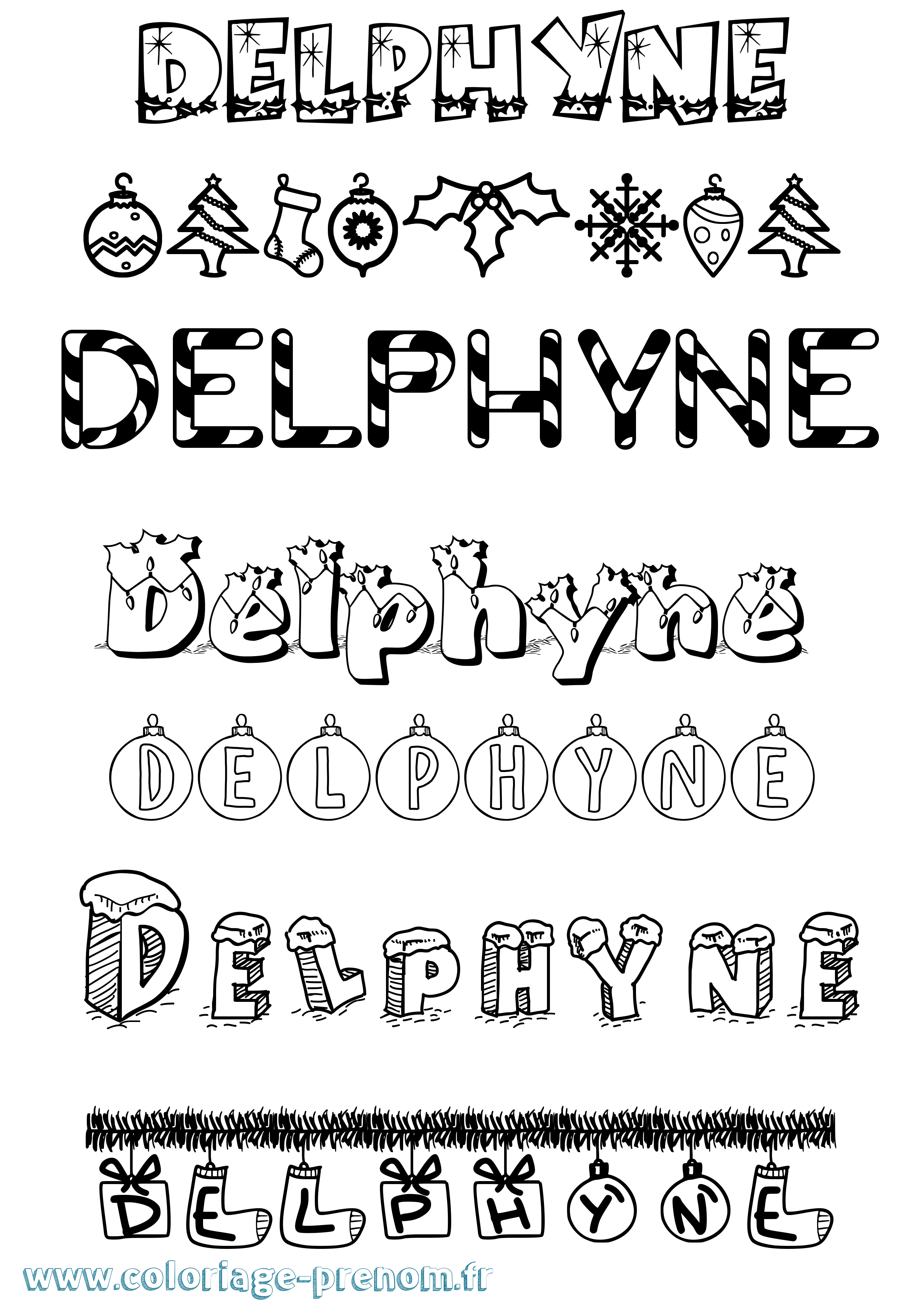 Coloriage prénom Delphyne Noël