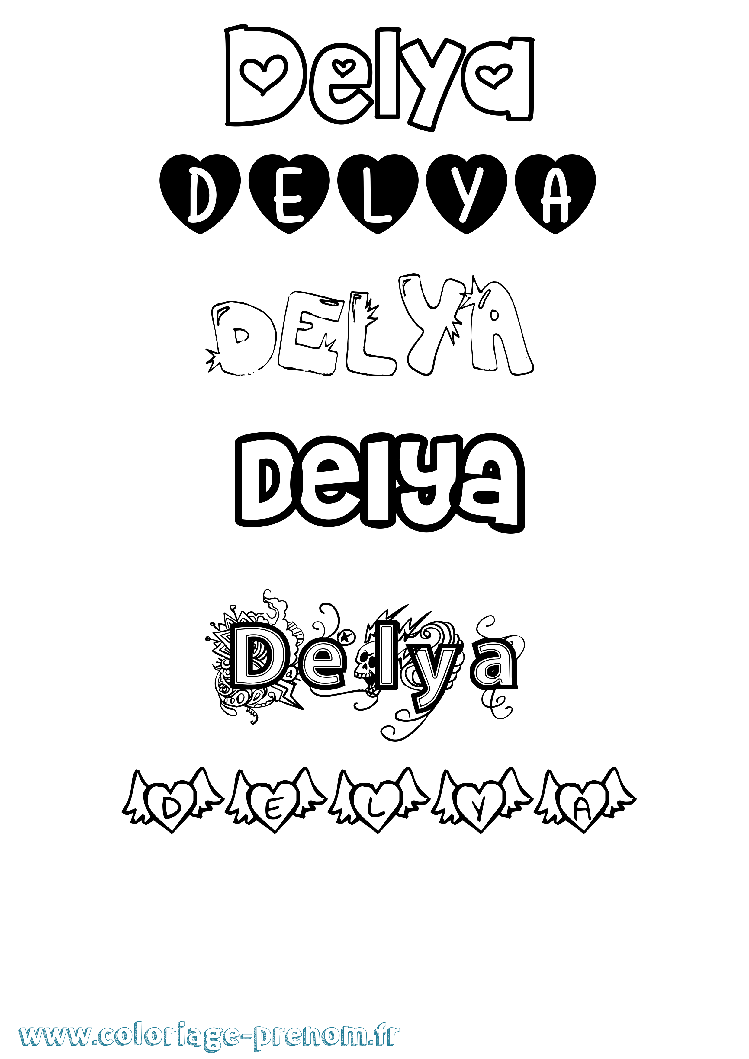 Coloriage prénom Delya Girly