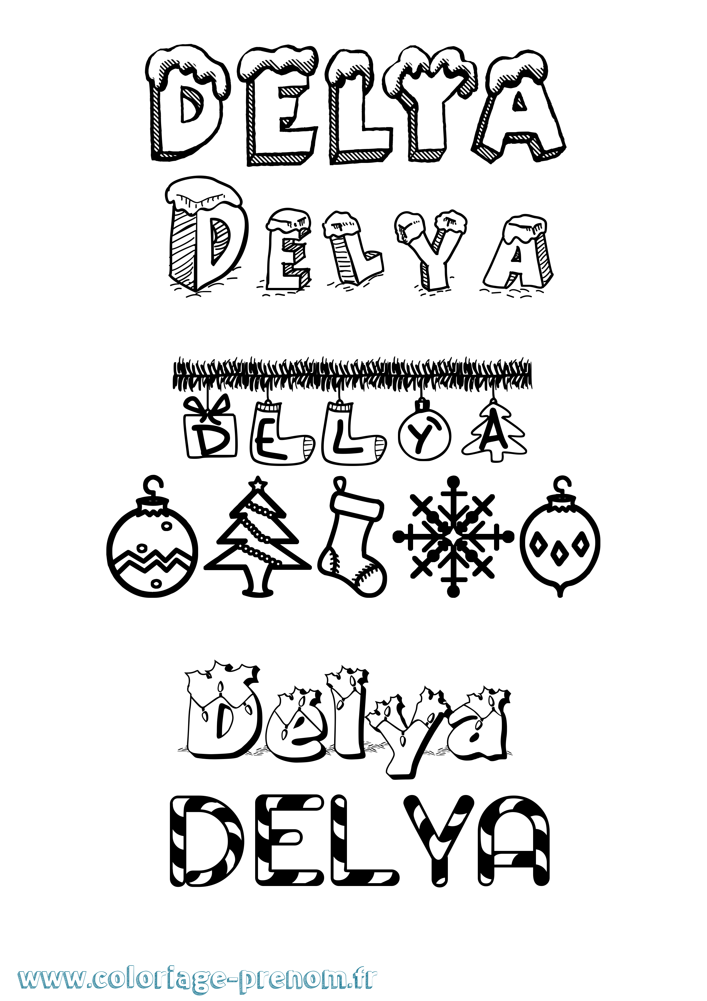 Coloriage prénom Delya Noël