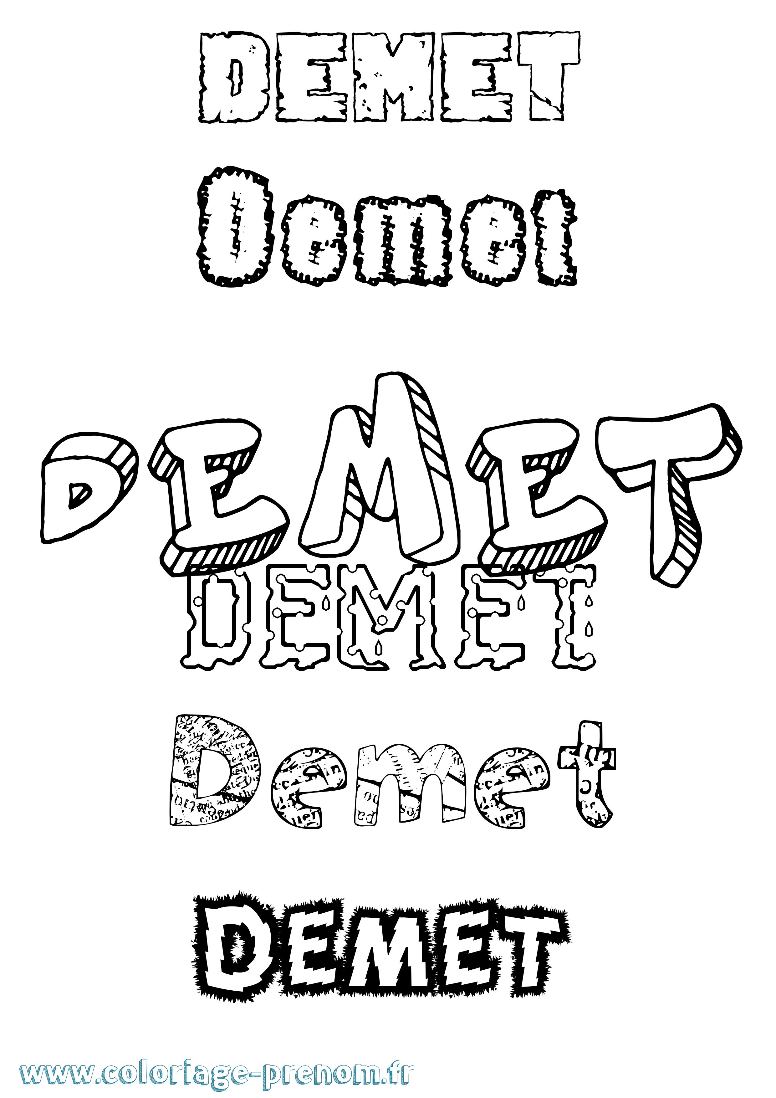 Coloriage prénom Demet Destructuré
