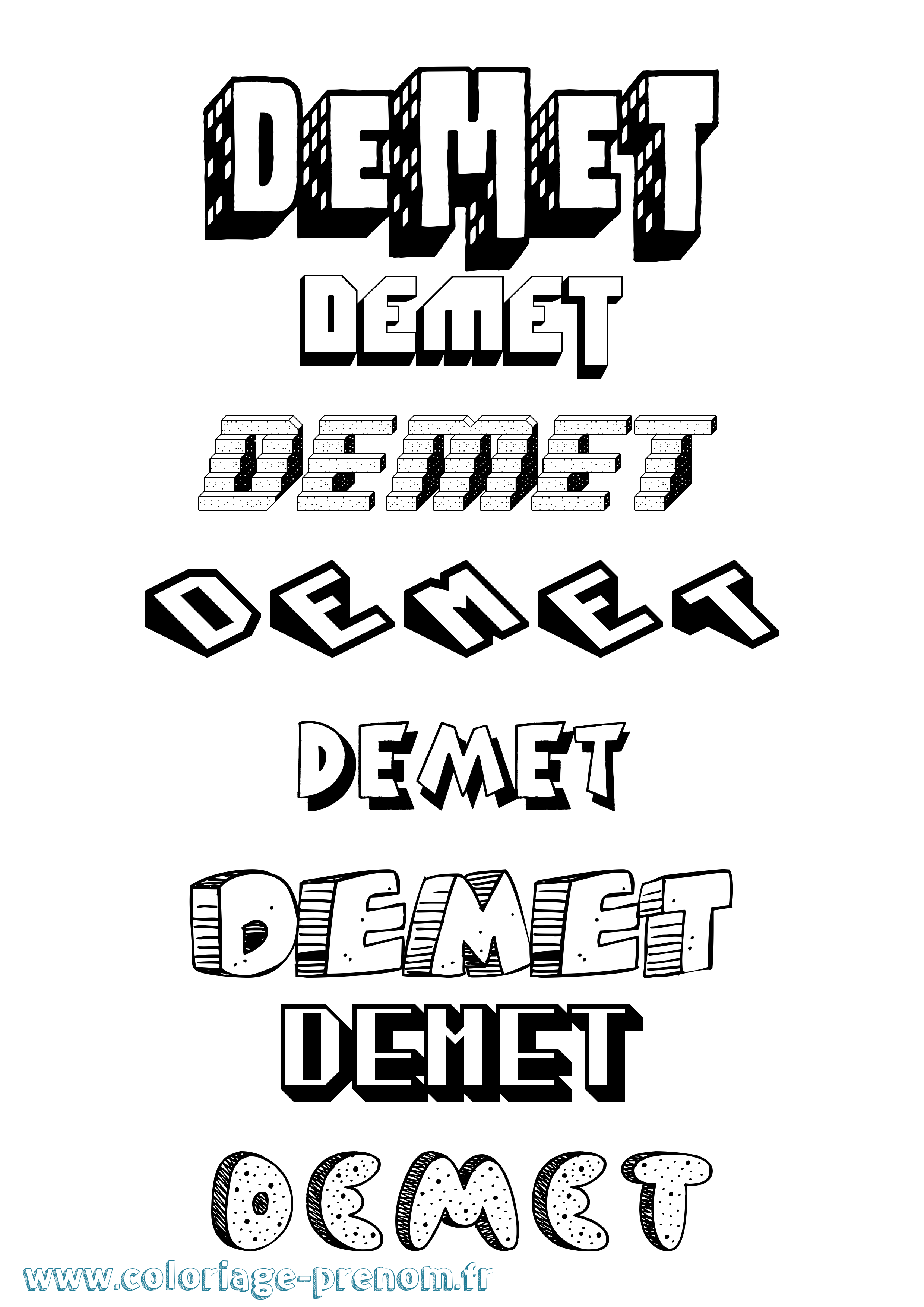 Coloriage prénom Demet Effet 3D