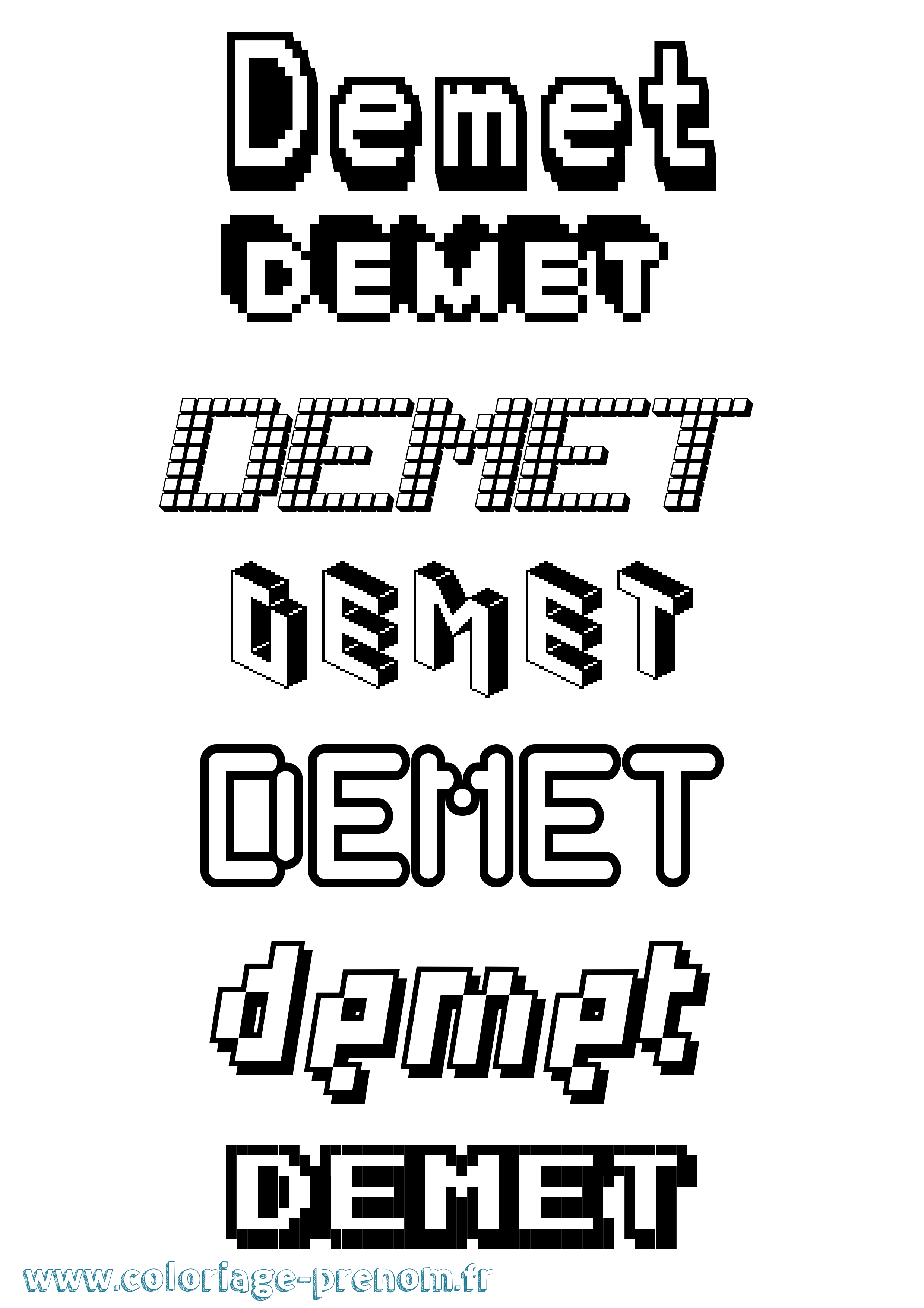 Coloriage prénom Demet Pixel