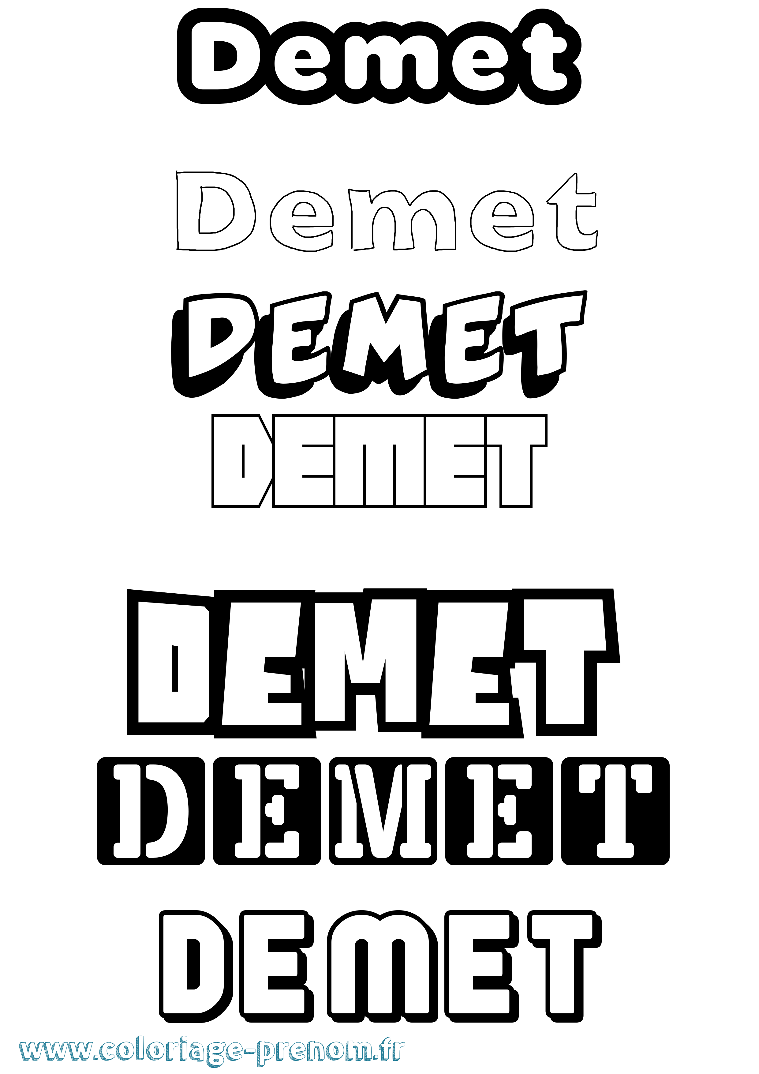 Coloriage prénom Demet Simple