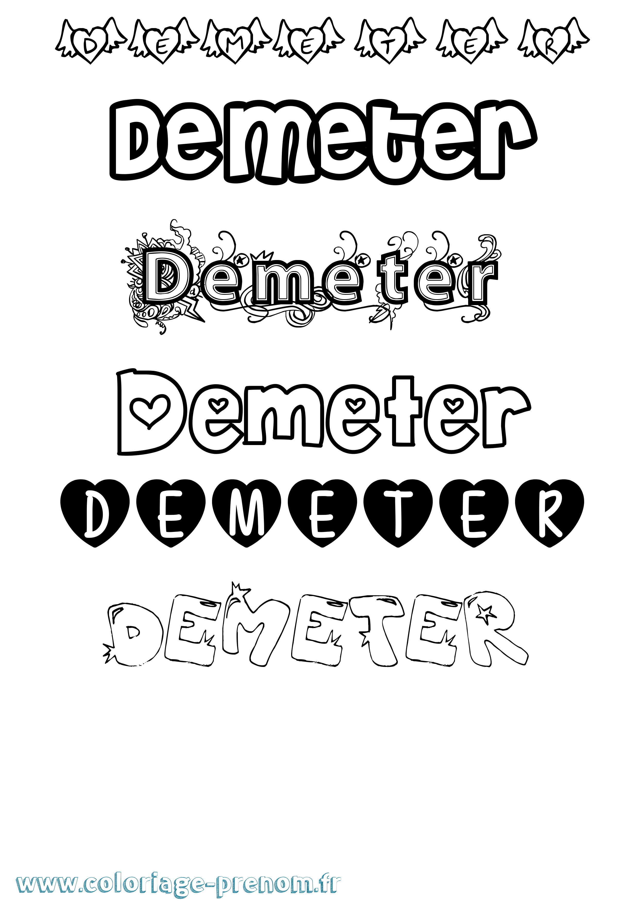 Coloriage prénom Demeter Girly