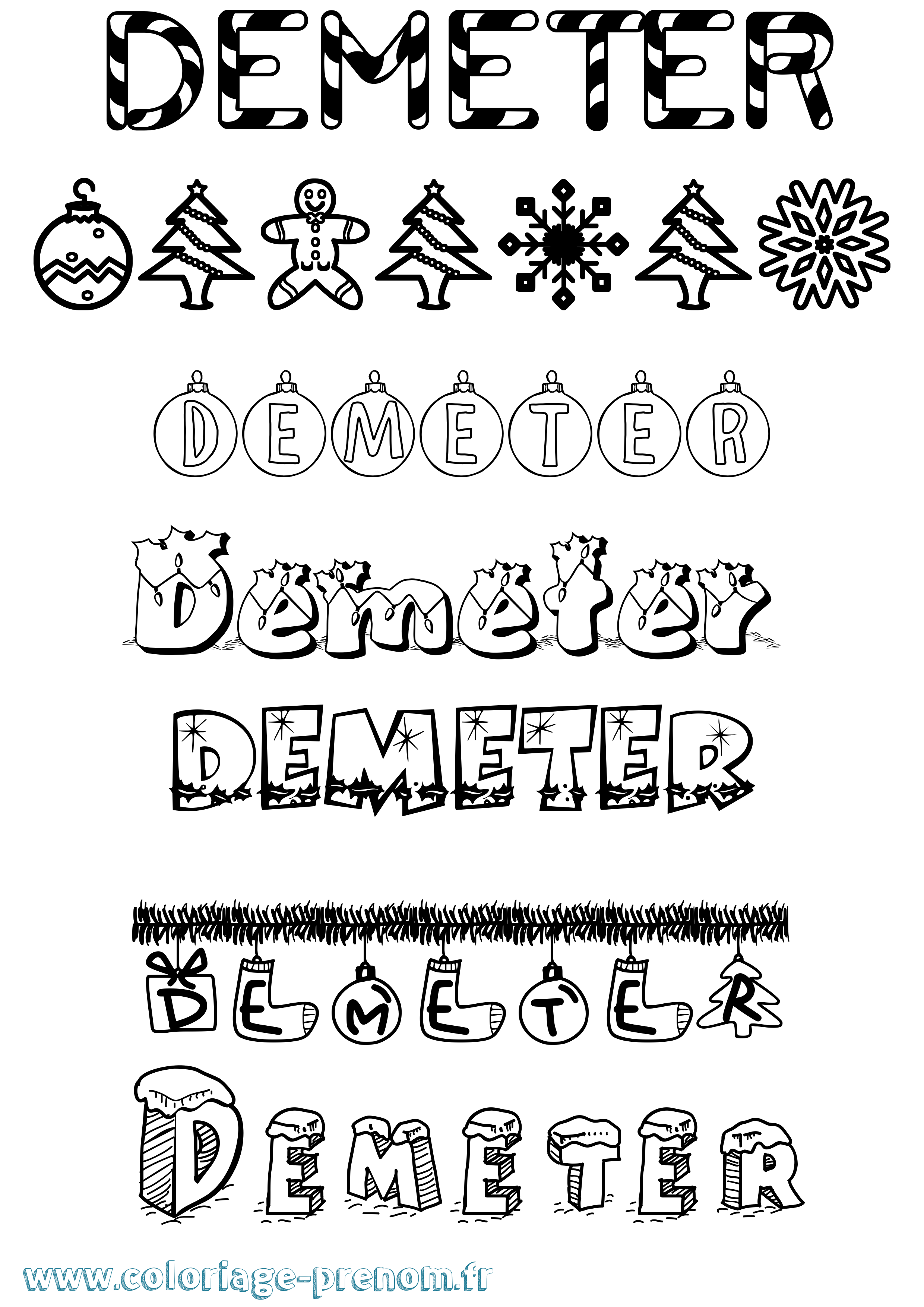 Coloriage prénom Demeter Noël
