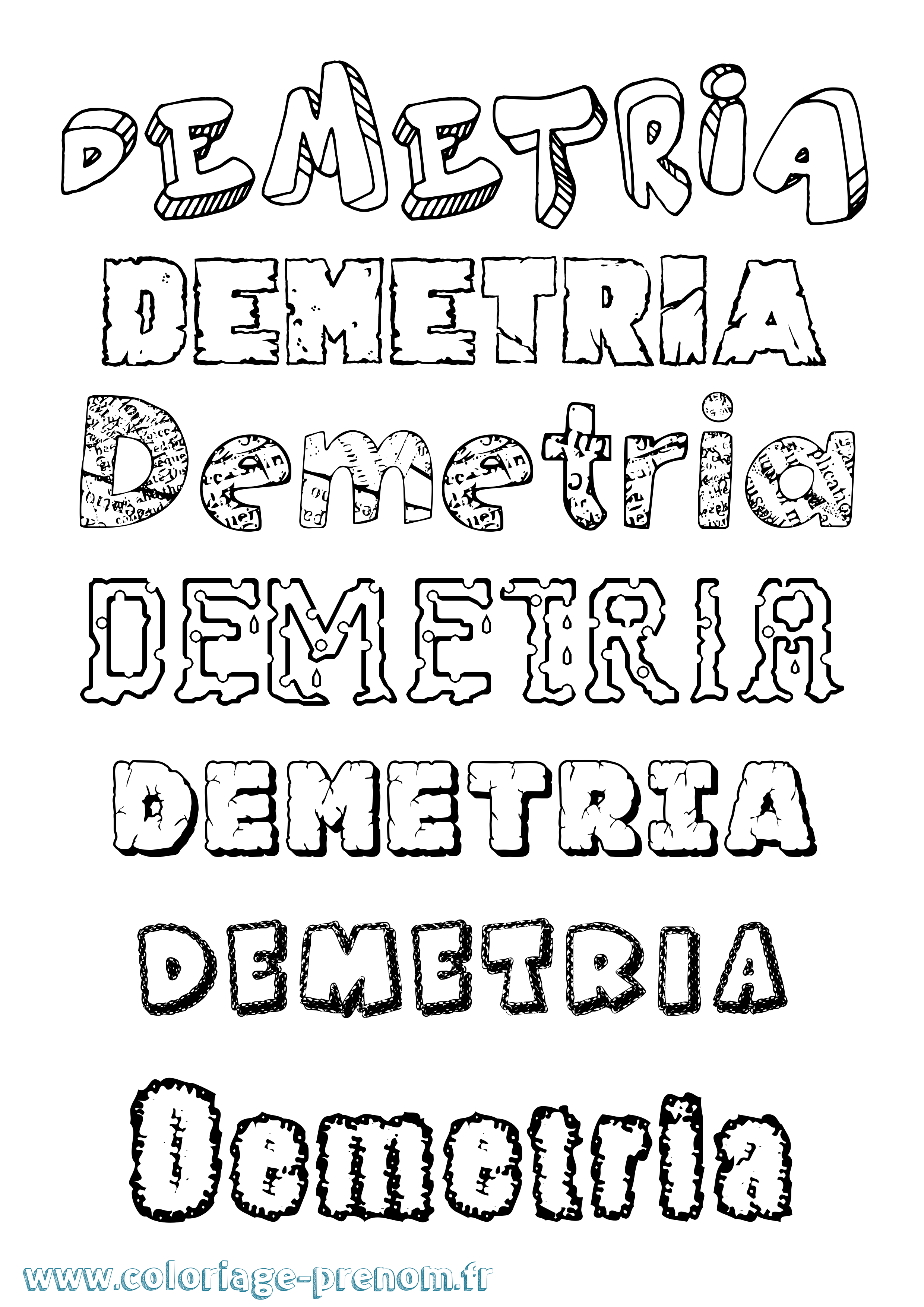 Coloriage prénom Demetria Destructuré