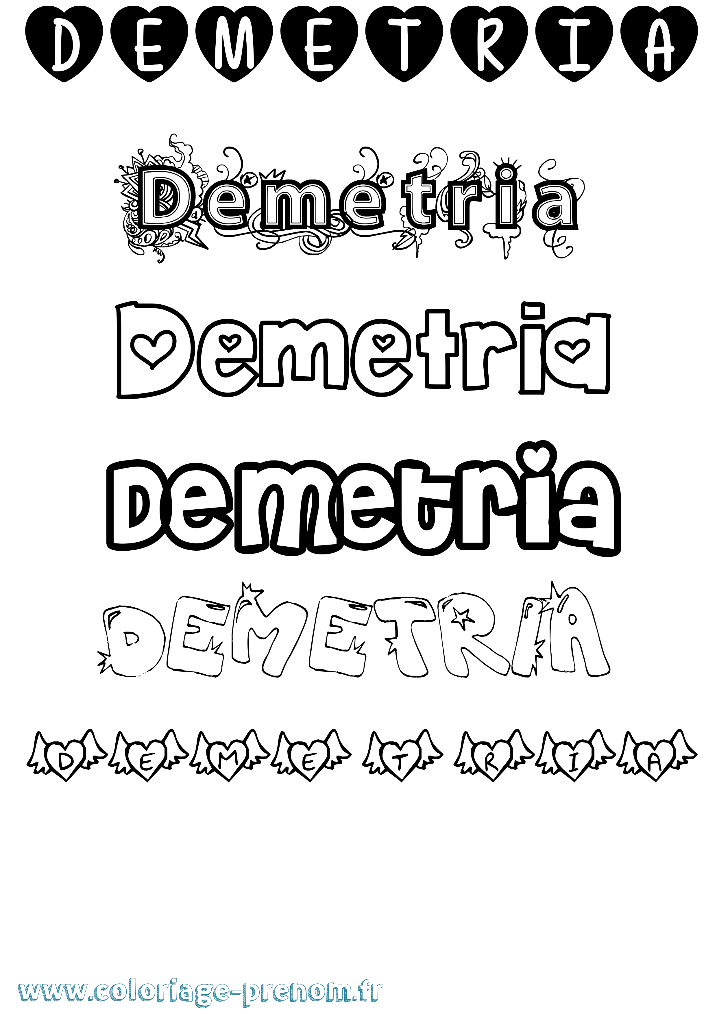 Coloriage prénom Demetria Girly