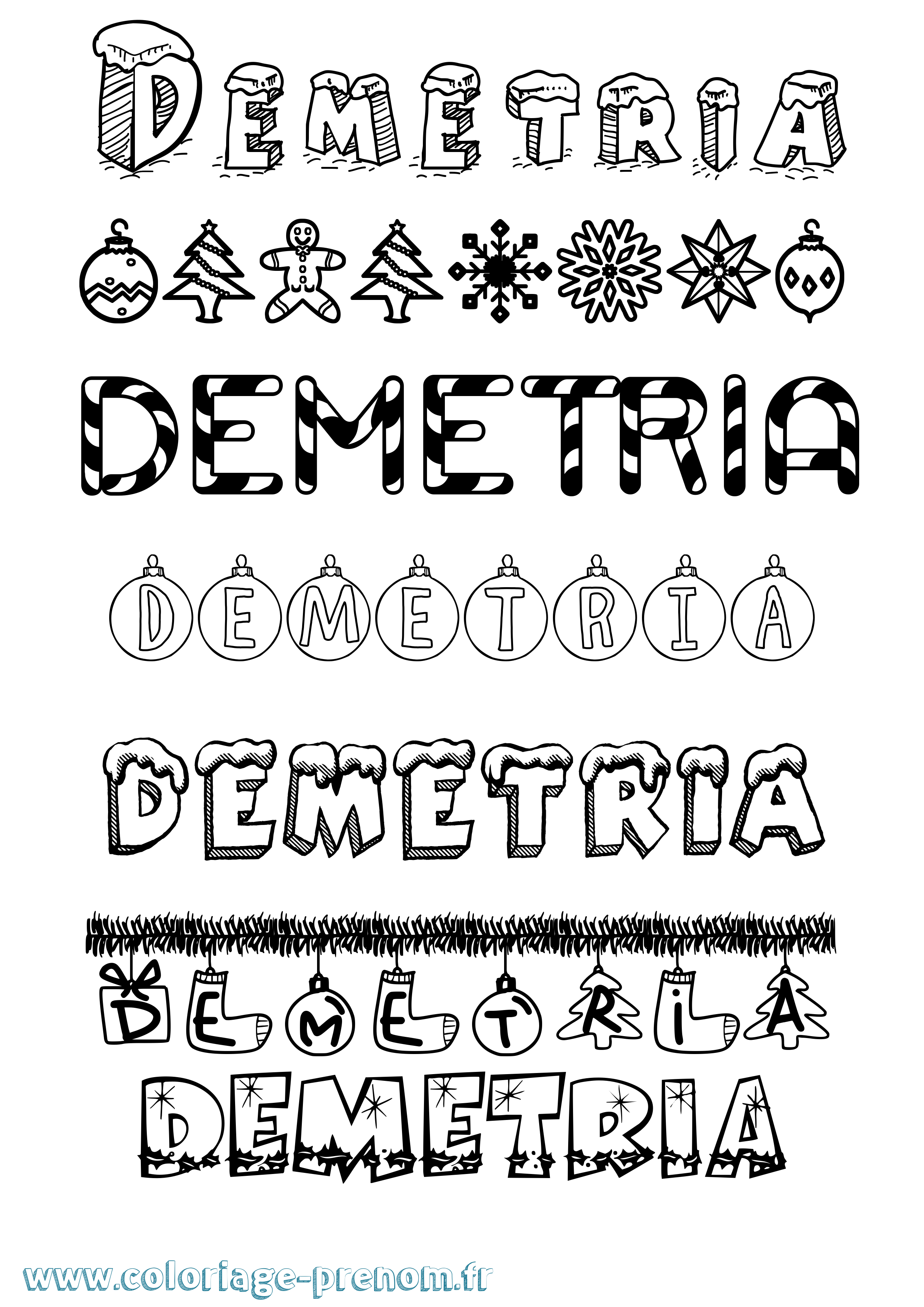 Coloriage prénom Demetria Noël