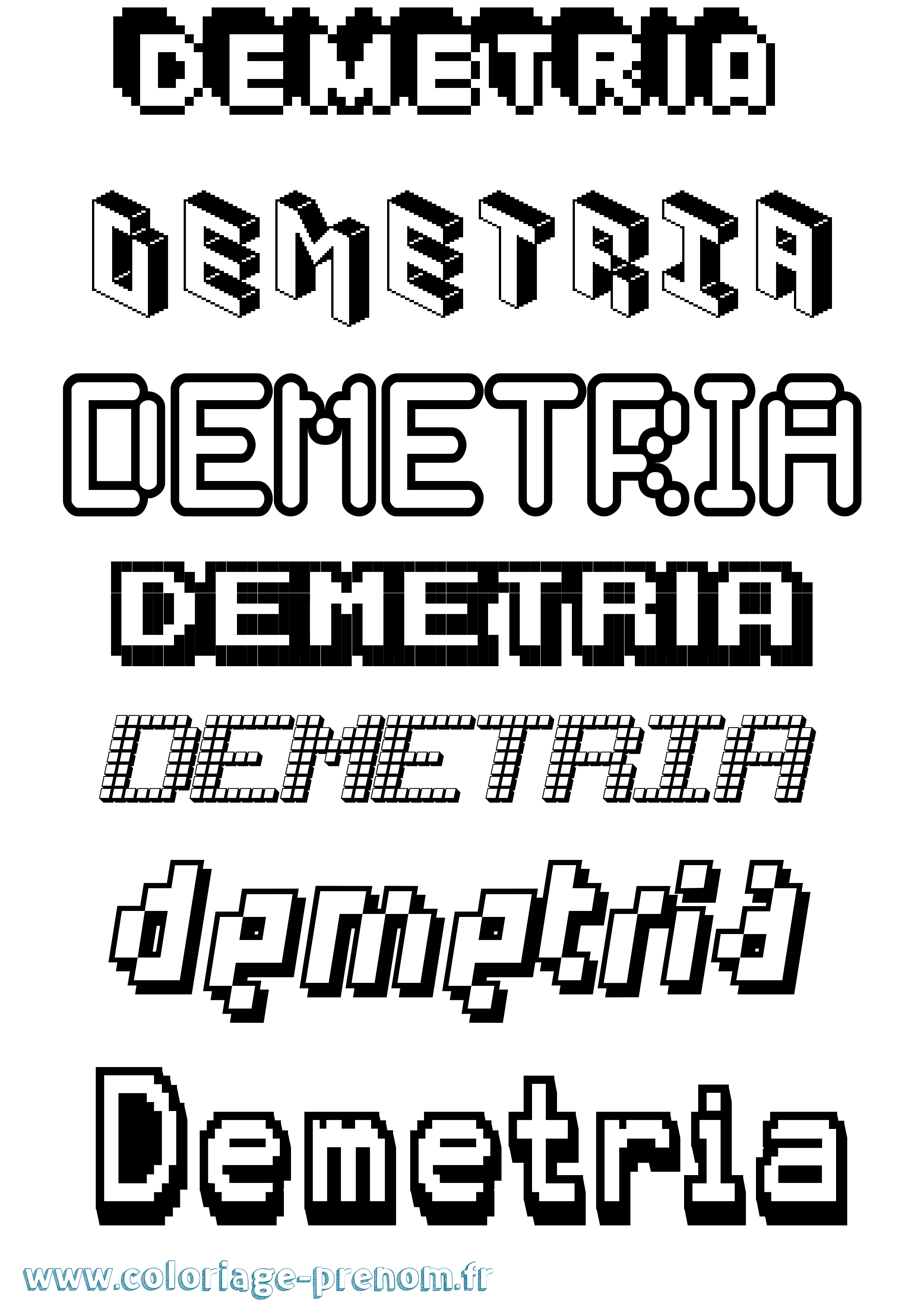 Coloriage prénom Demetria Pixel