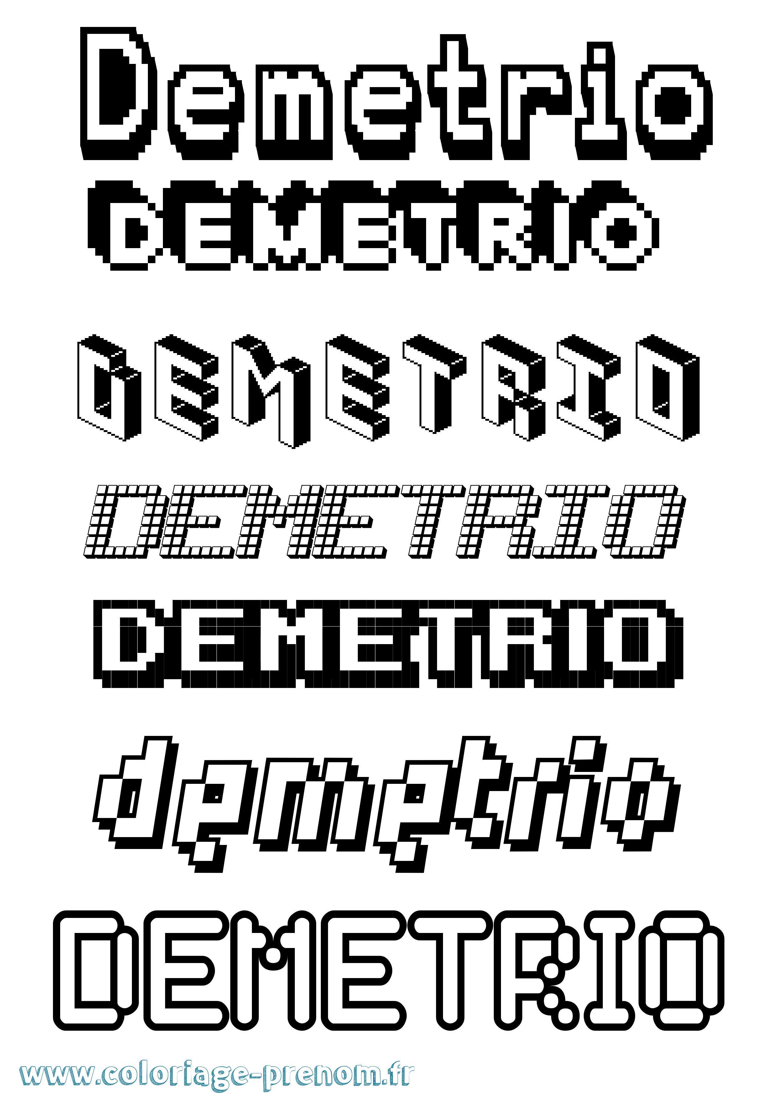 Coloriage prénom Demetrio Pixel