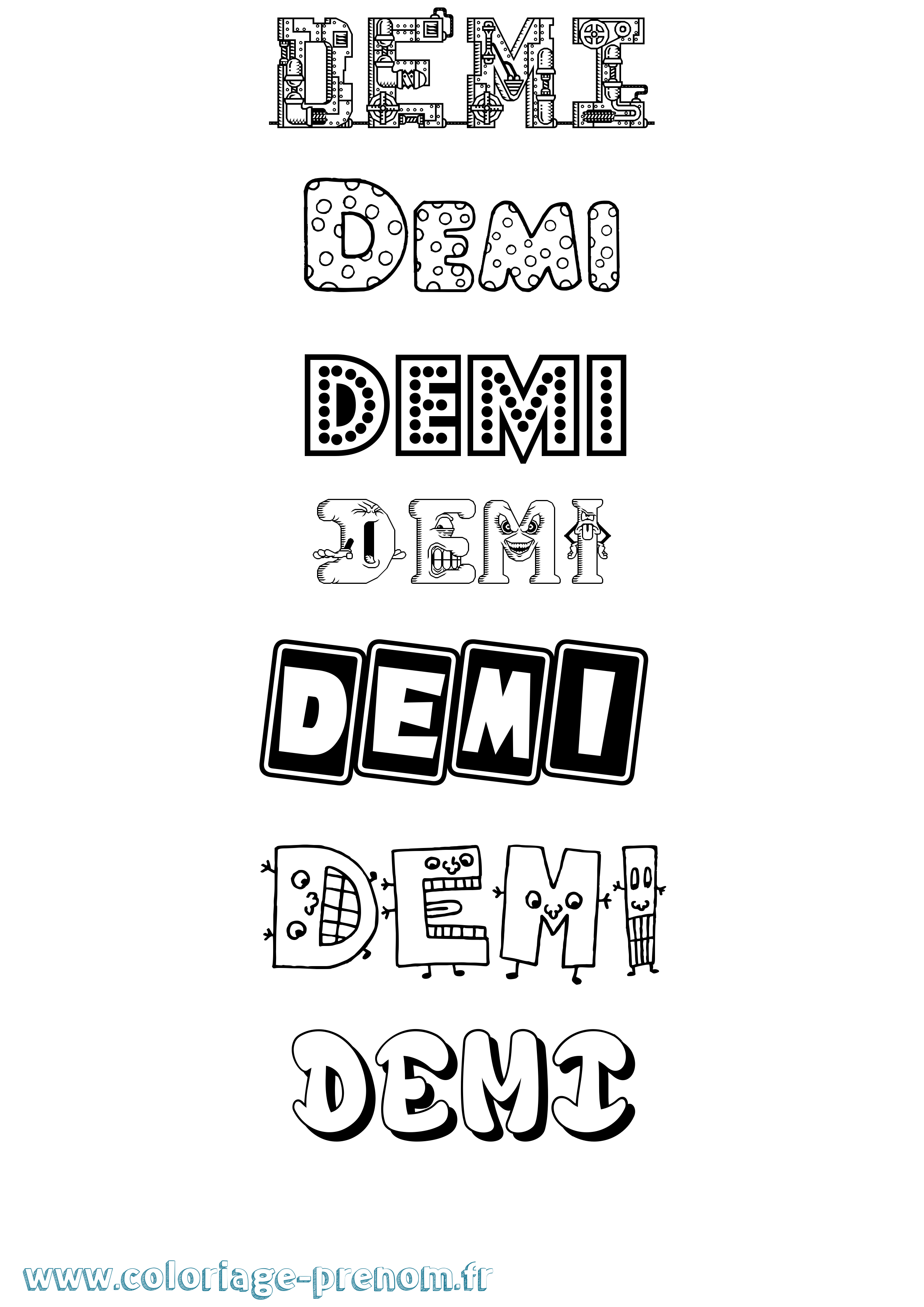 Coloriage prénom Demi Fun