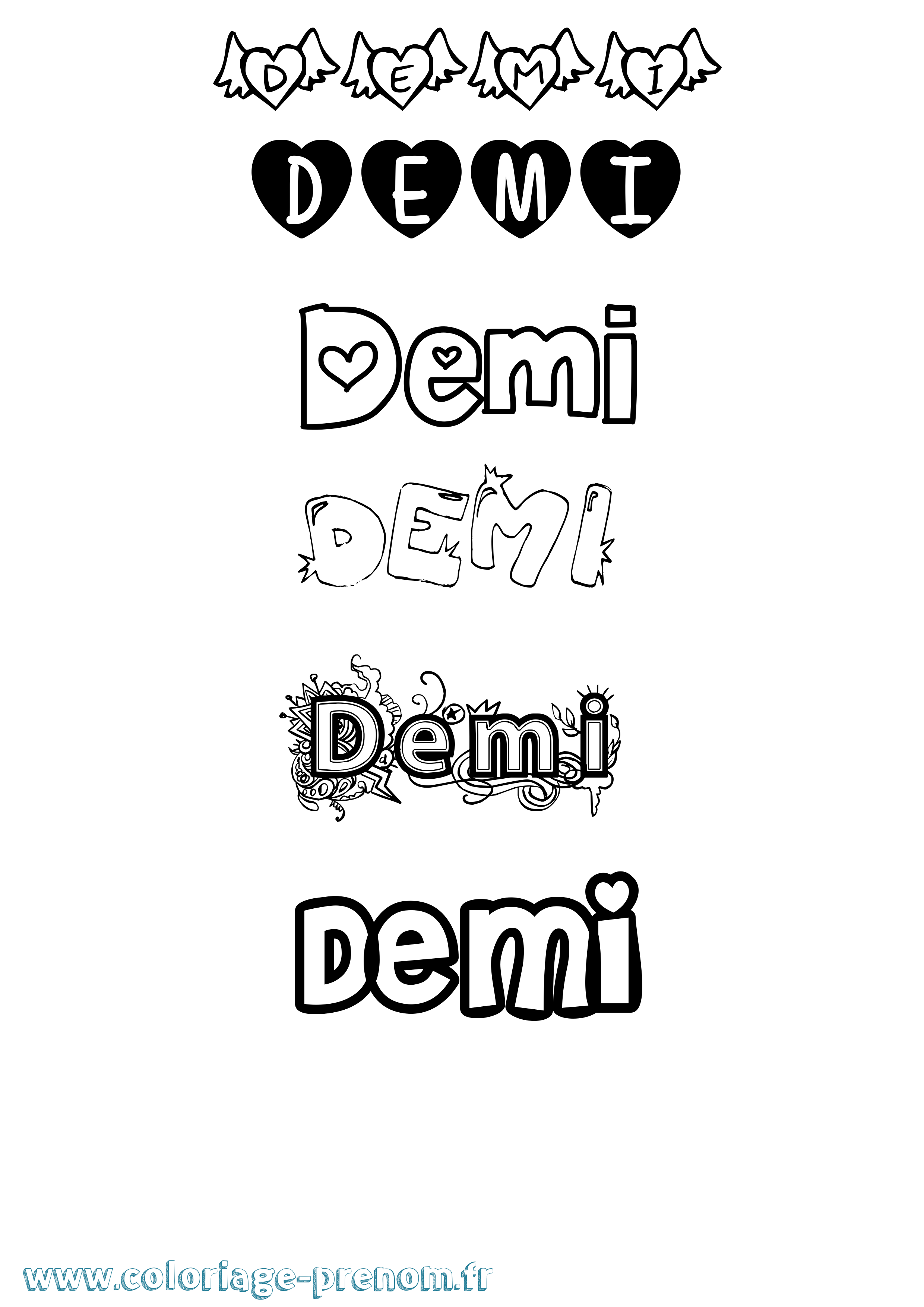 Coloriage prénom Demi Girly