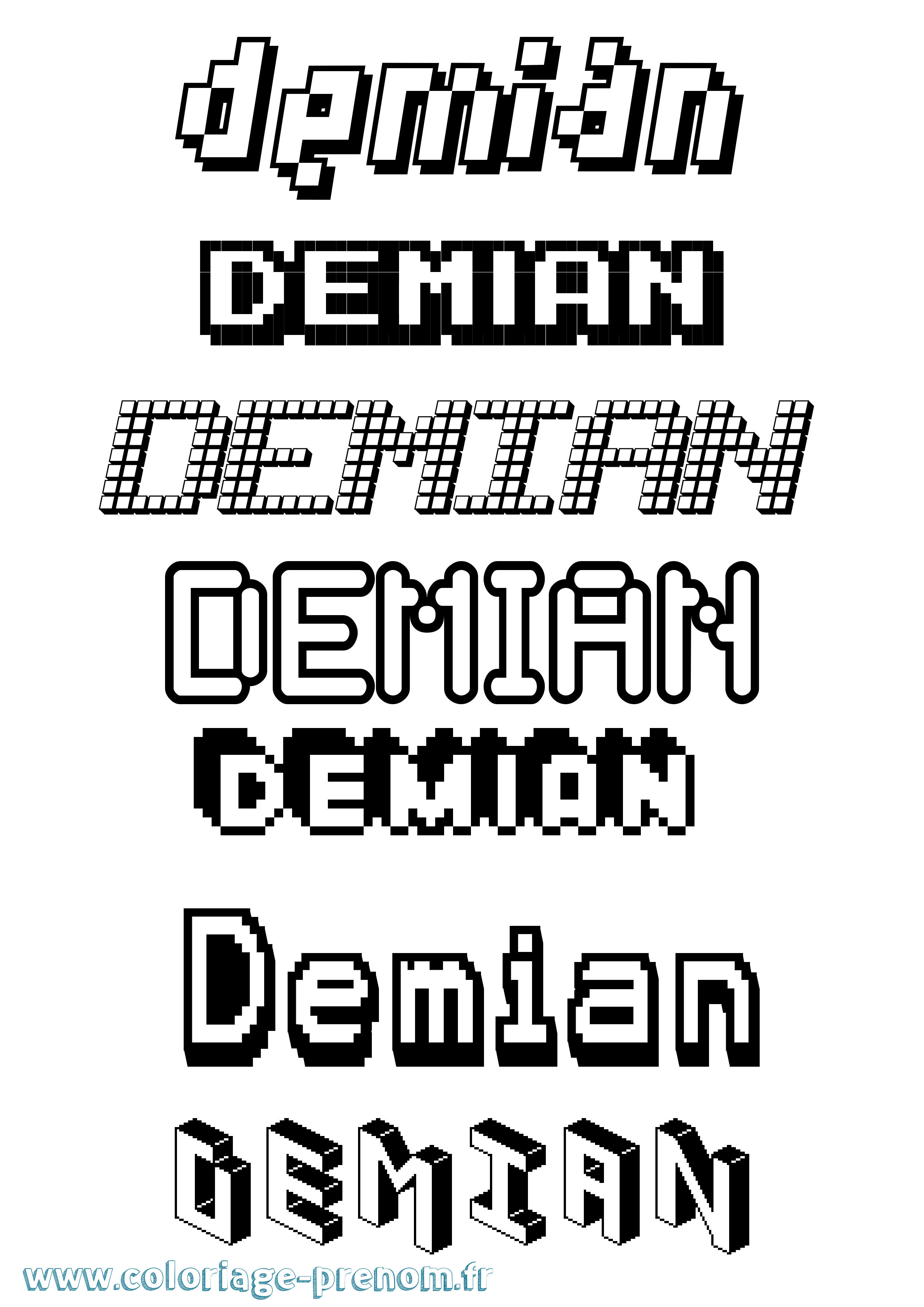 Coloriage prénom Demian Pixel