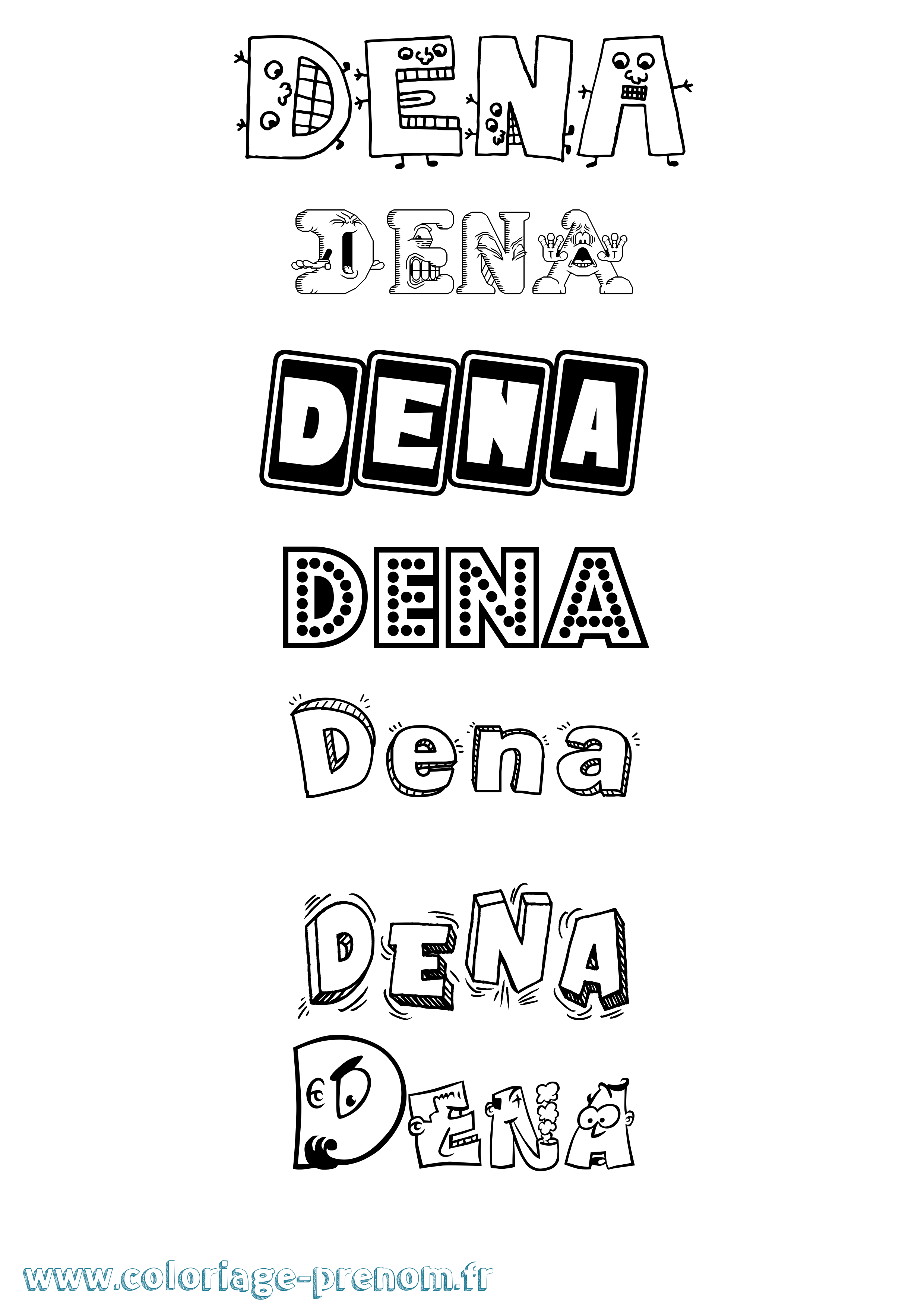 Coloriage prénom Dena Fun