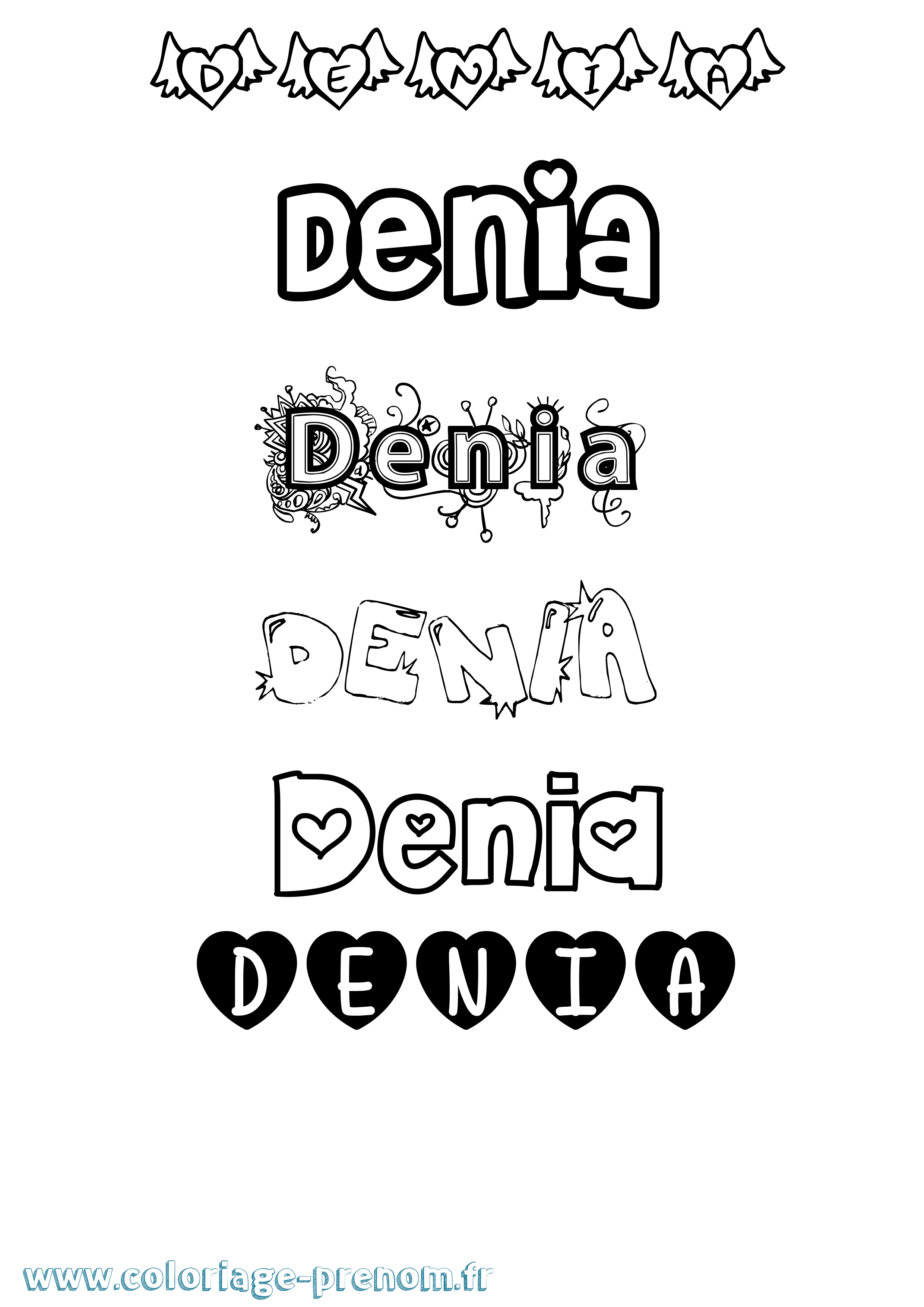 Coloriage prénom Denia Girly