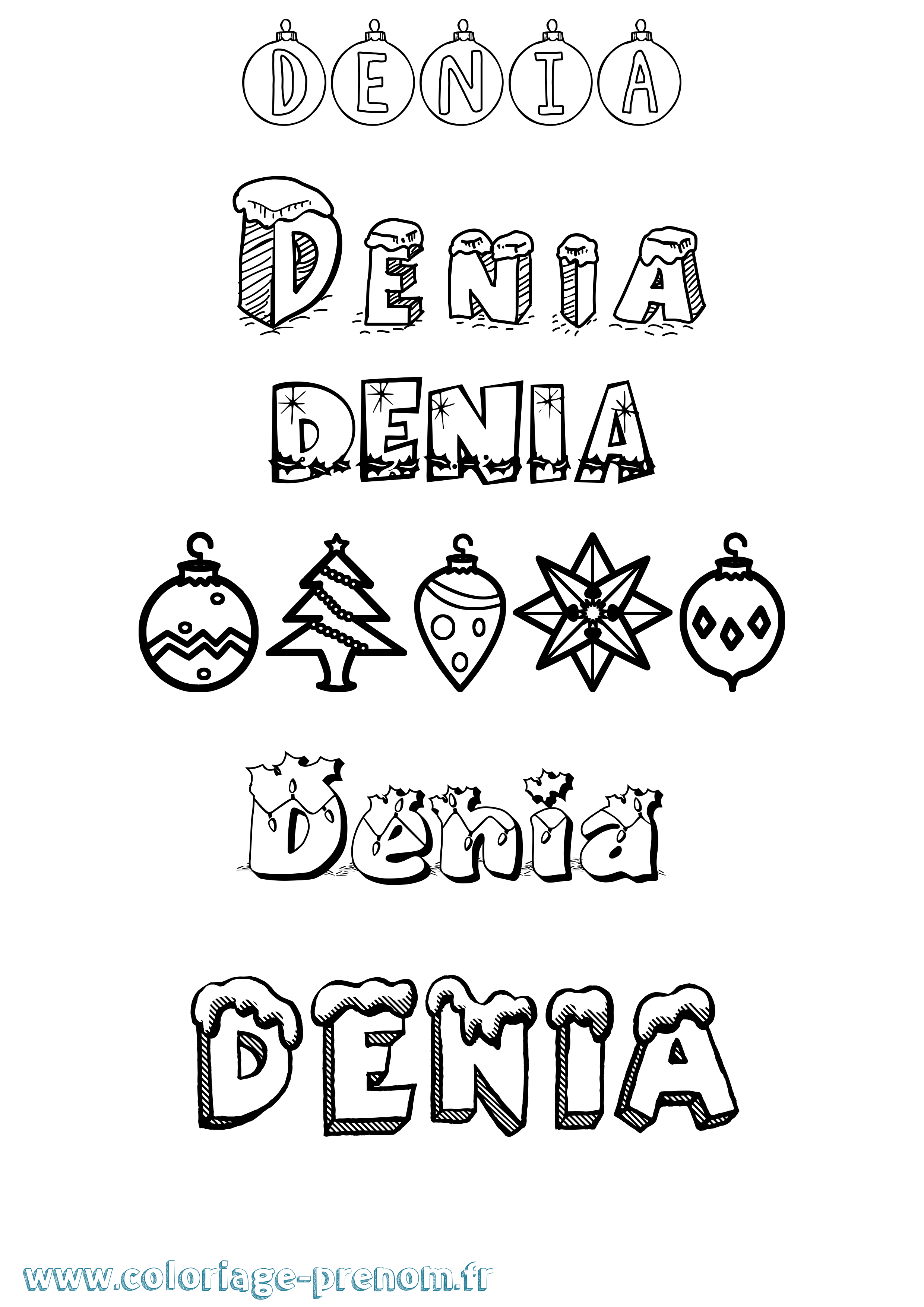 Coloriage prénom Denia Noël