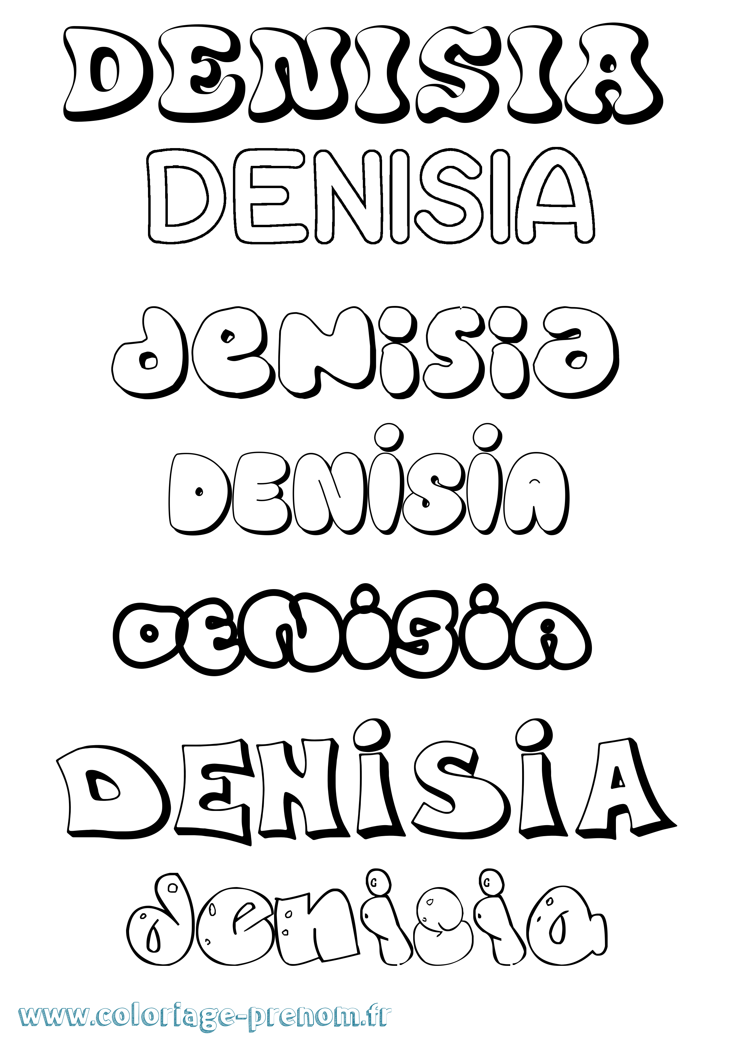 Coloriage prénom Denisia Bubble