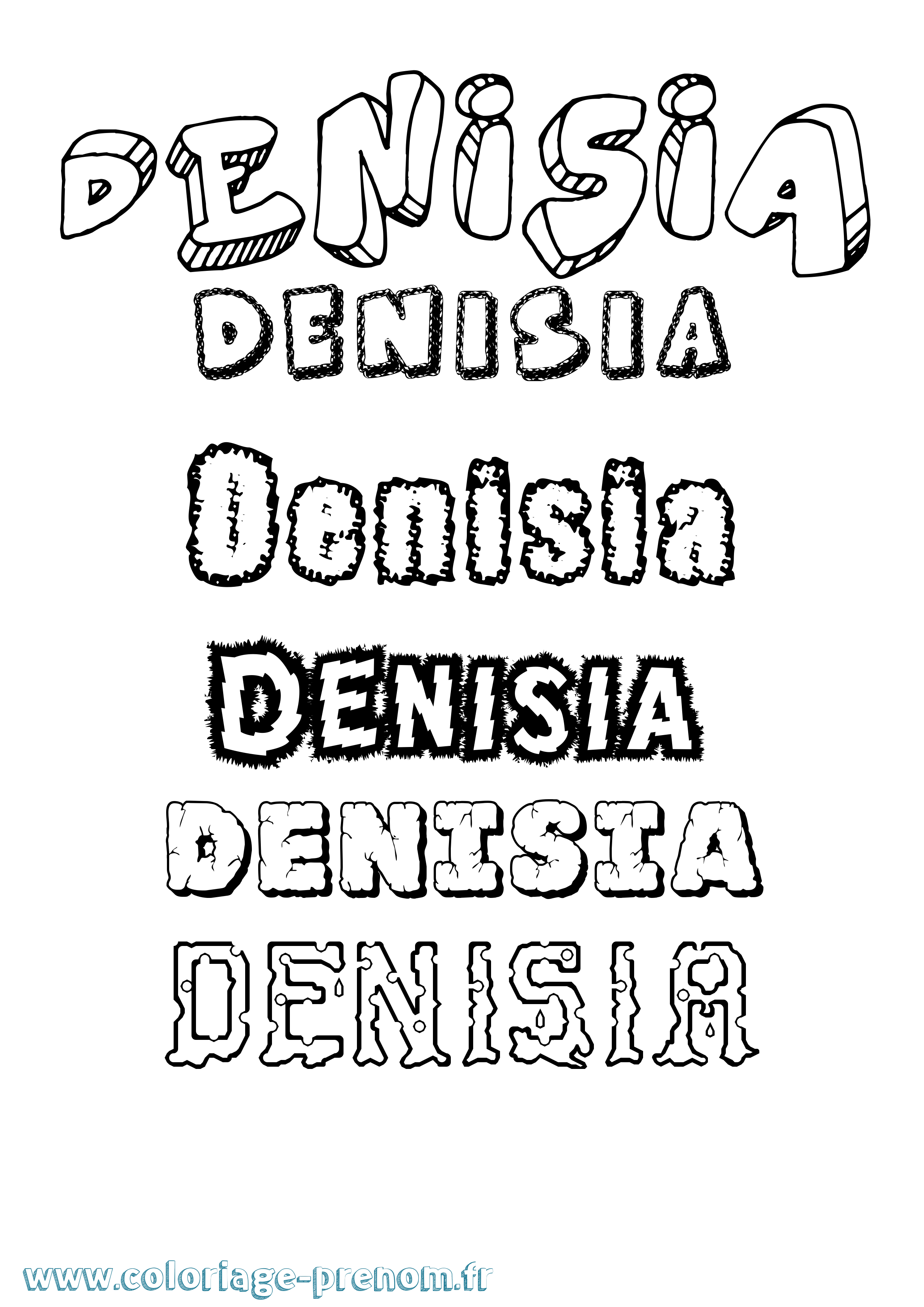 Coloriage prénom Denisia Destructuré