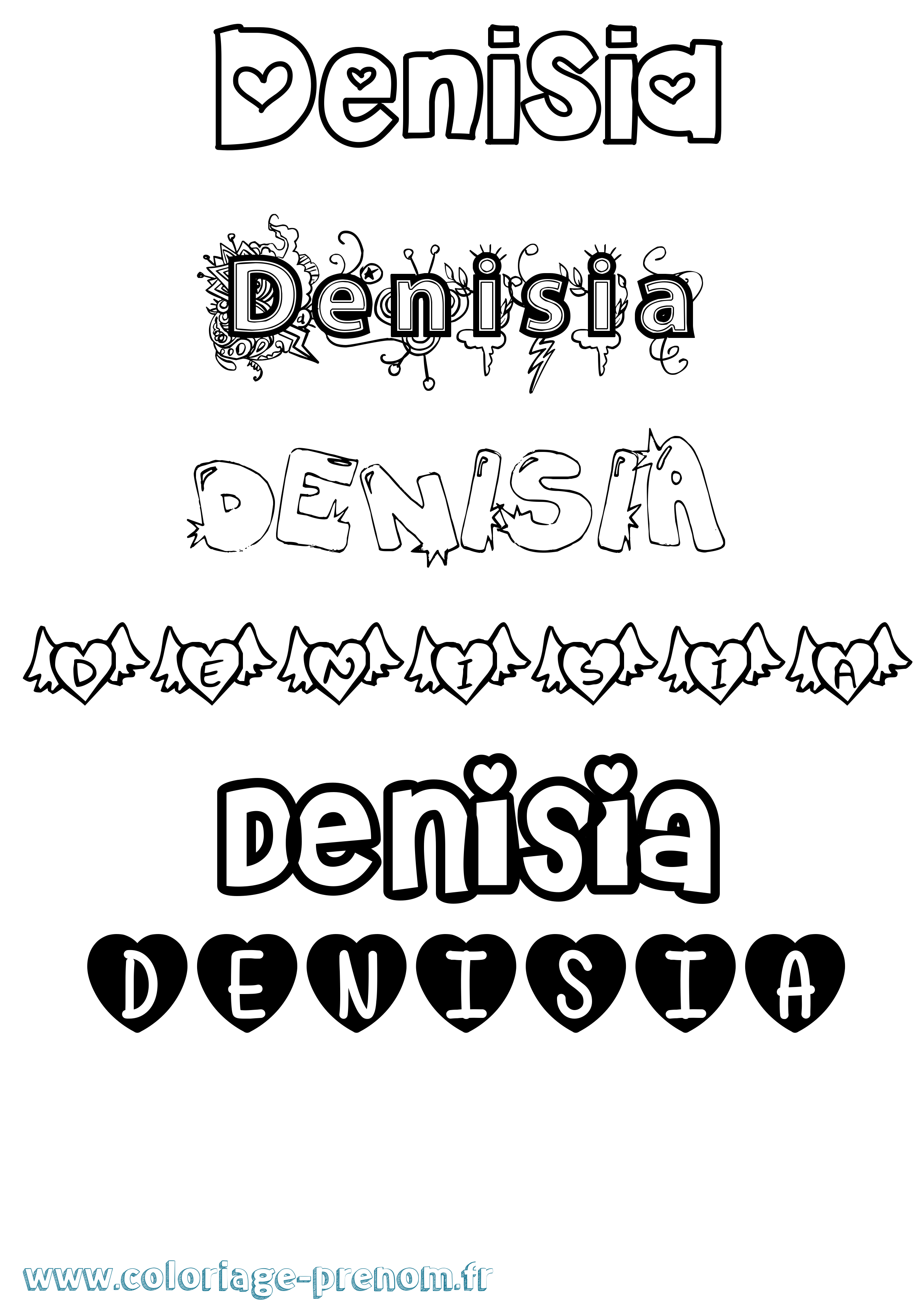 Coloriage prénom Denisia Girly