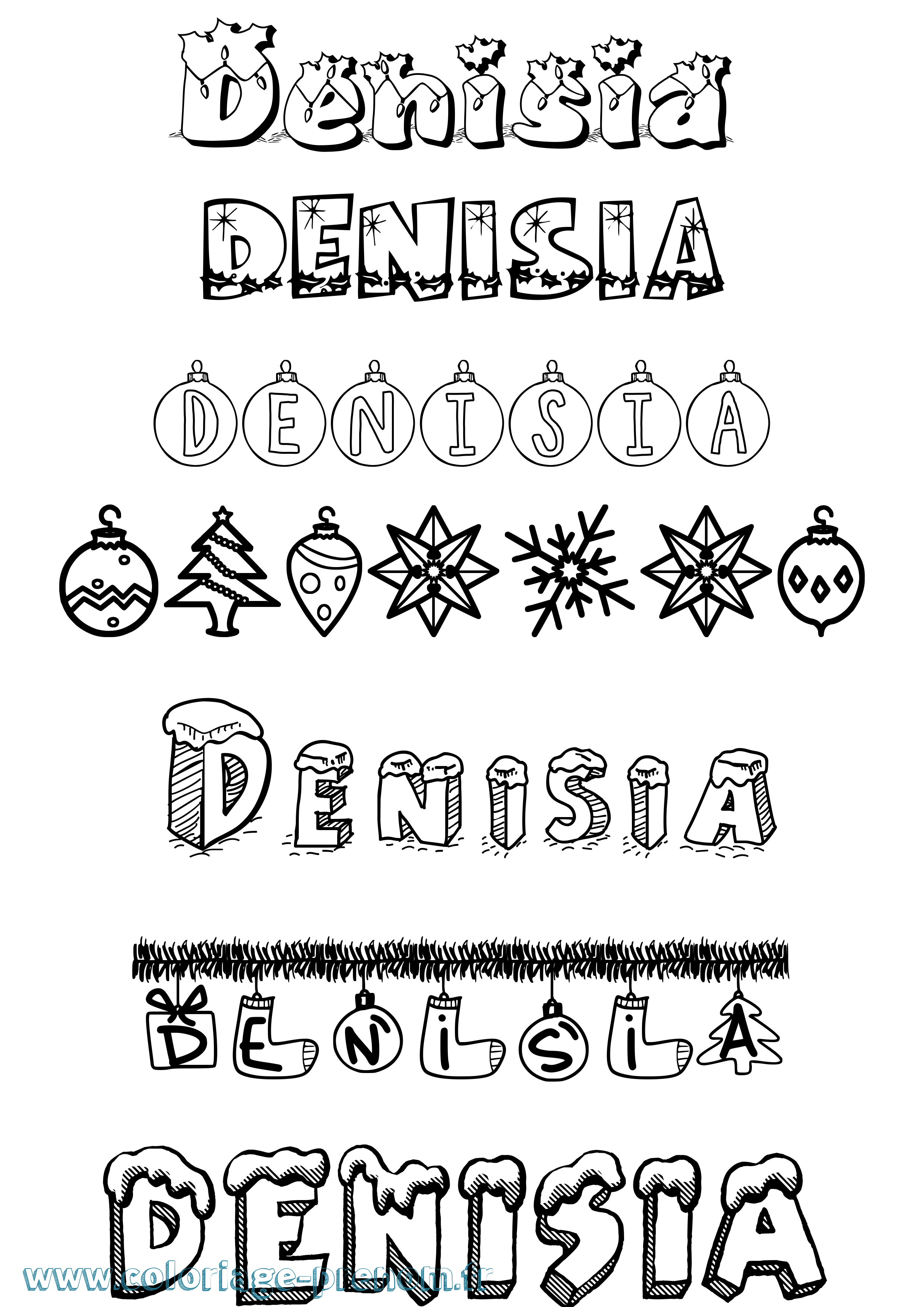 Coloriage prénom Denisia Noël
