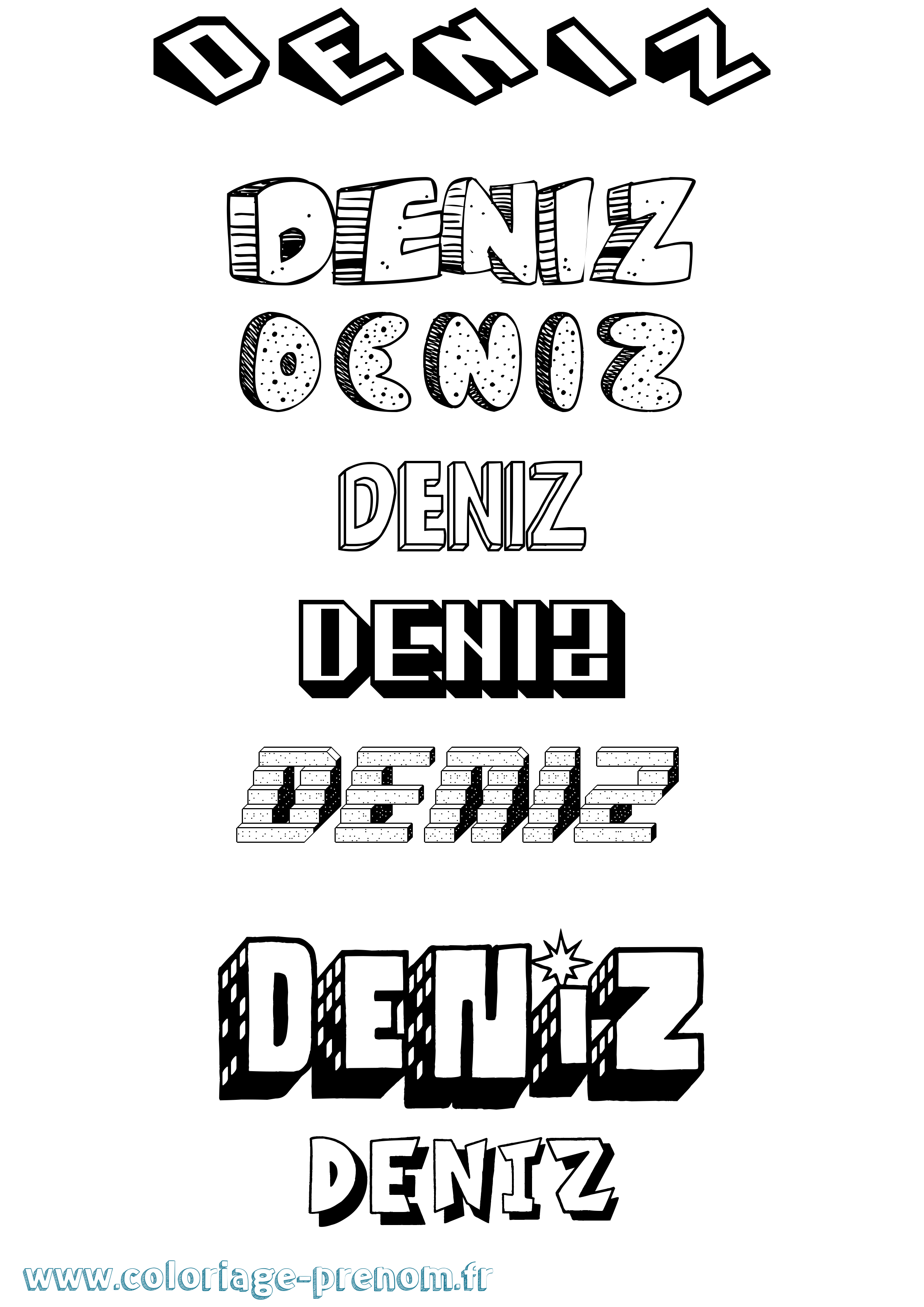 Coloriage Deniz Effet 3D Coloriage prénom Deniz Effet 3D