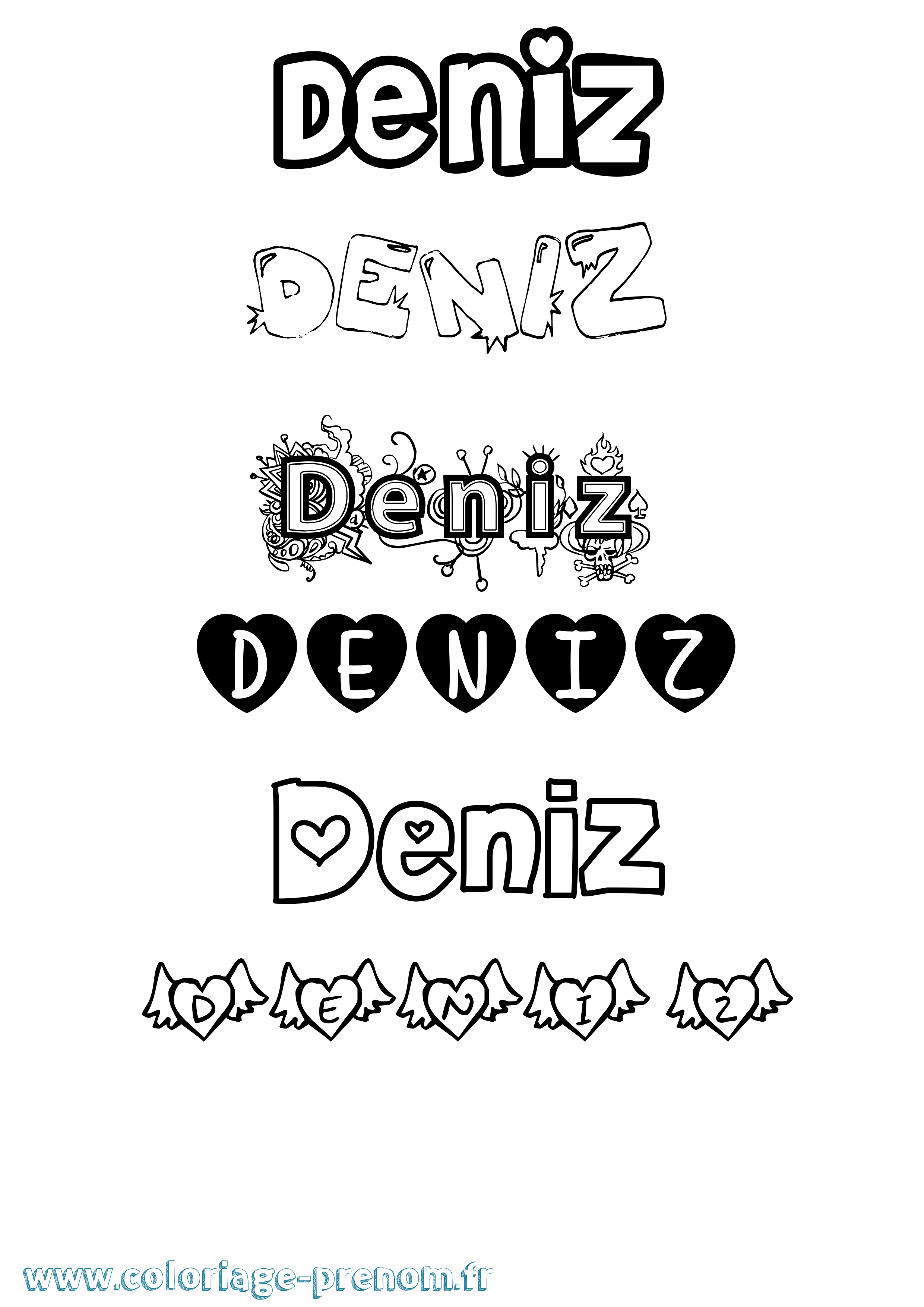 Coloriage Deniz Girly Coloriage prénom Deniz Girly