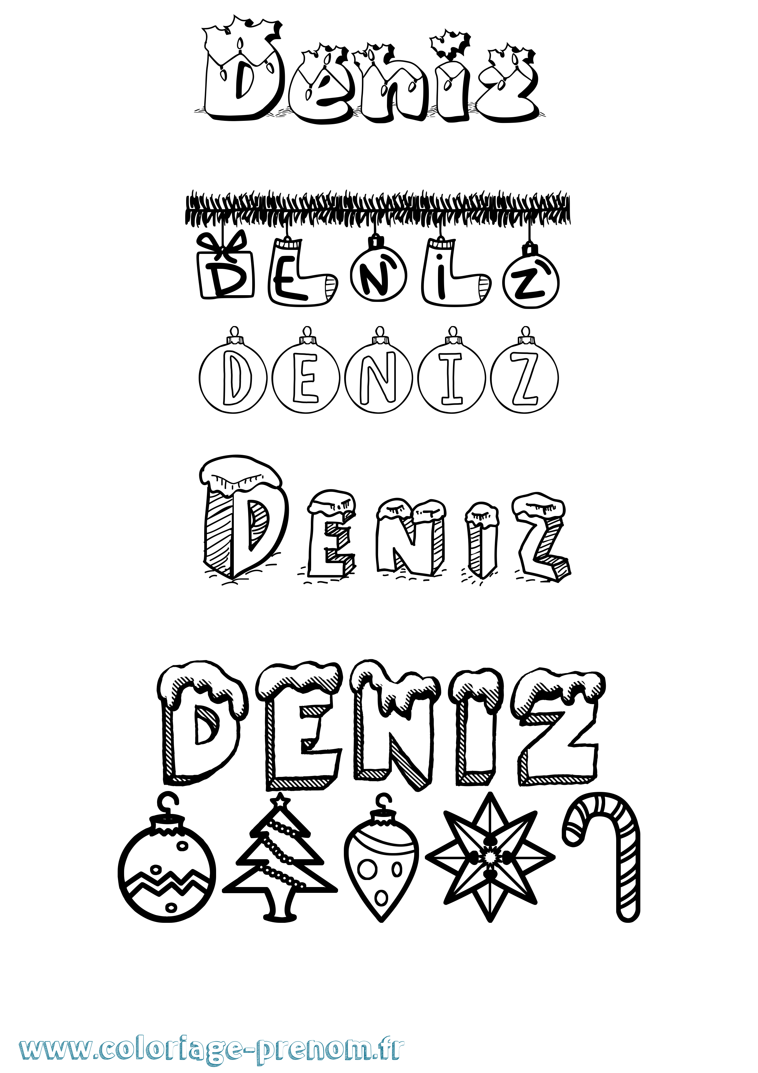 Coloriage Deniz Noël Coloriage prénom Deniz Noël