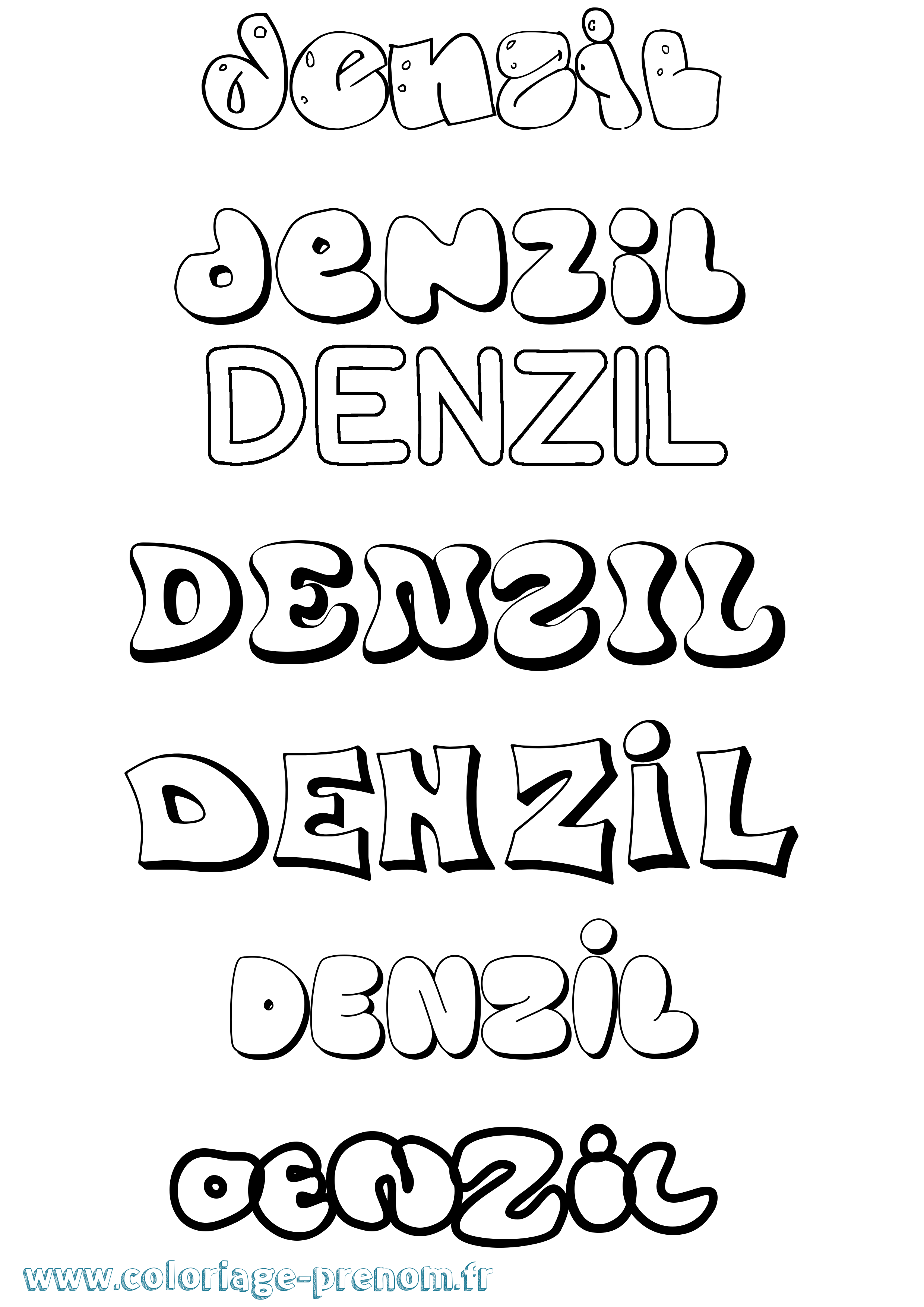 Coloriage prénom Denzil Bubble